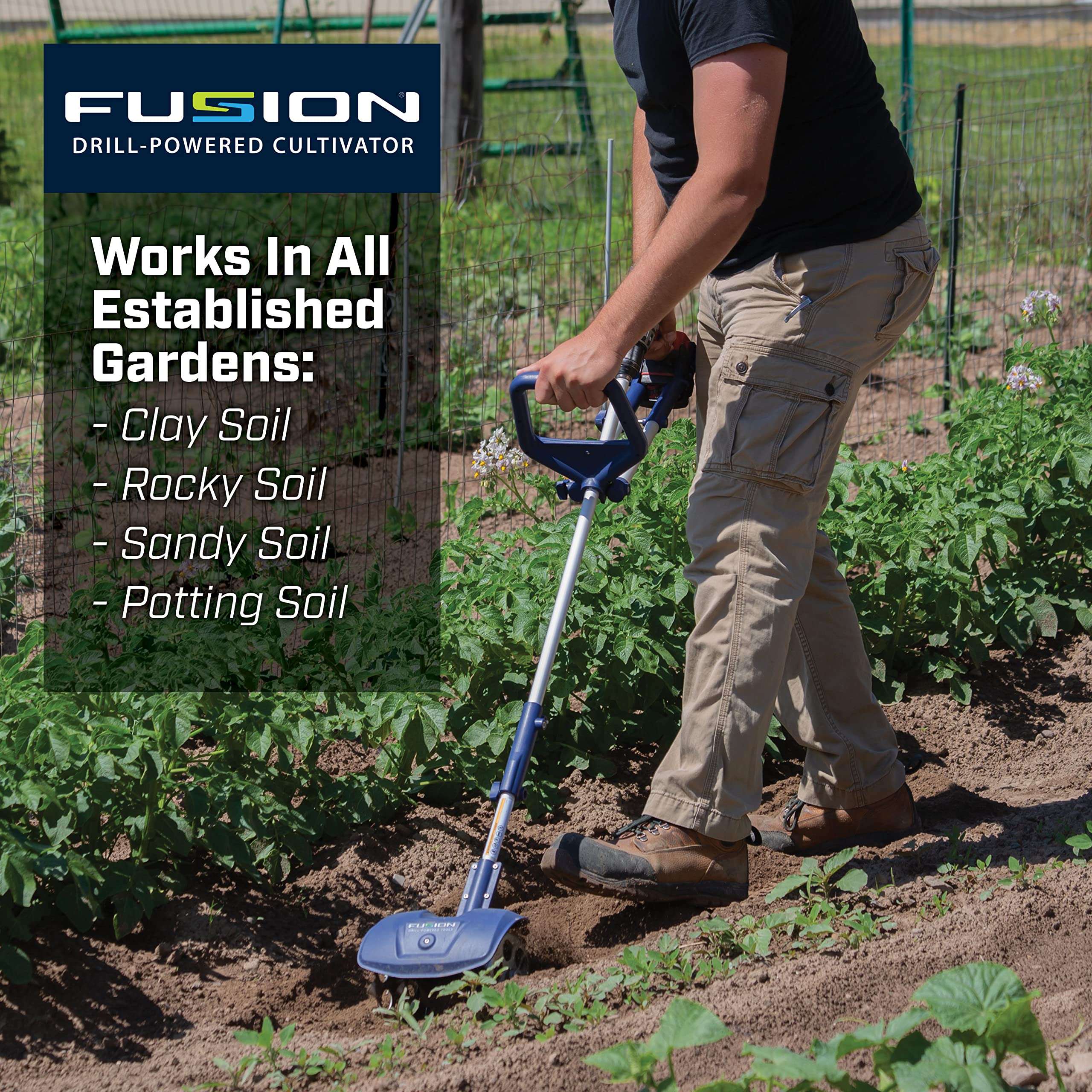 **Fusion Drill-Powered Garden Cultivator - Adjustable Width (Up to 8