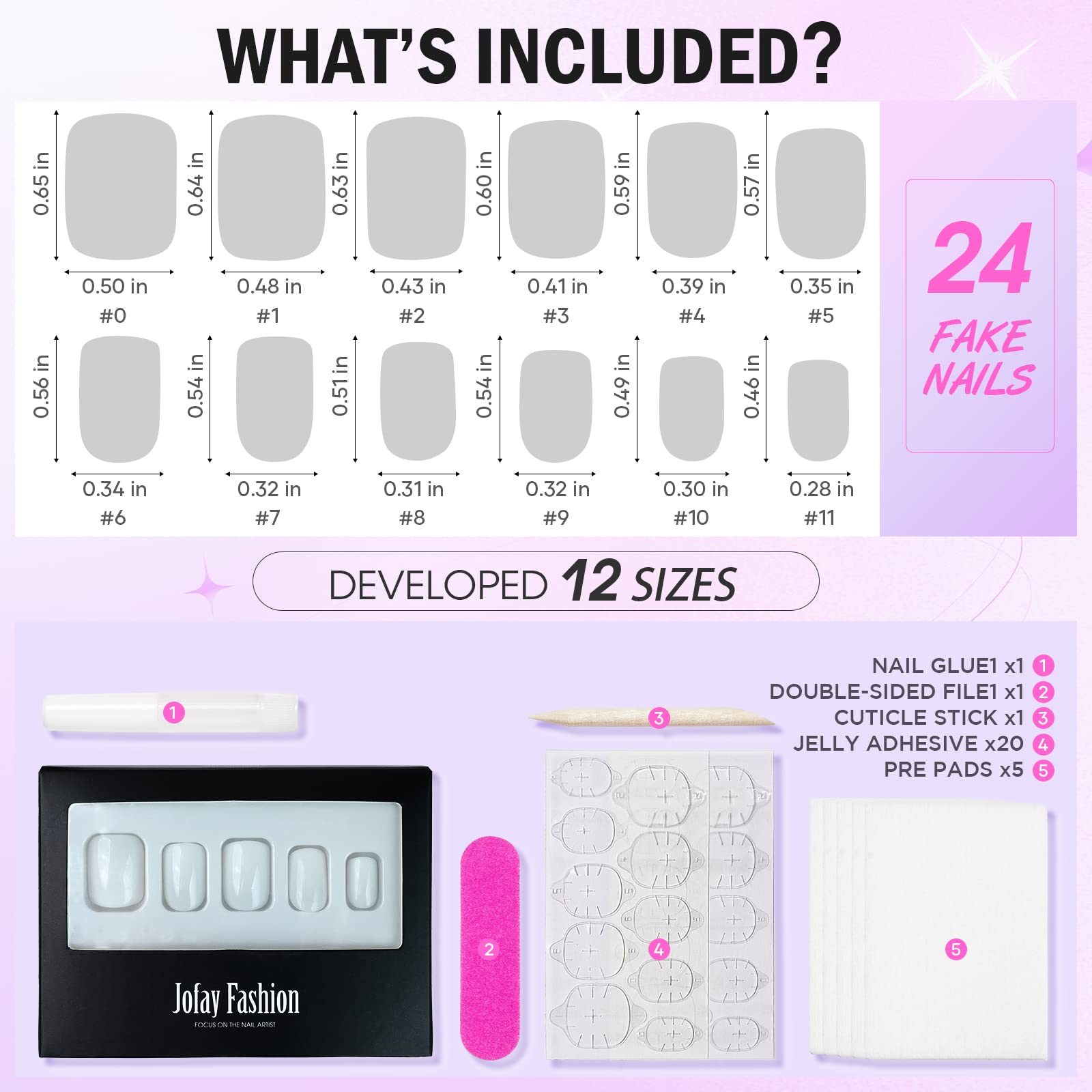 Jofay Fashion Short White Press on Nails - 24pcs Square Solid Color Fake Nails with Glue | Reusable Acrylic False Nails for Women | Natural Gel Nail Kit | Perfect for Daily Wear, Parties & Gifts