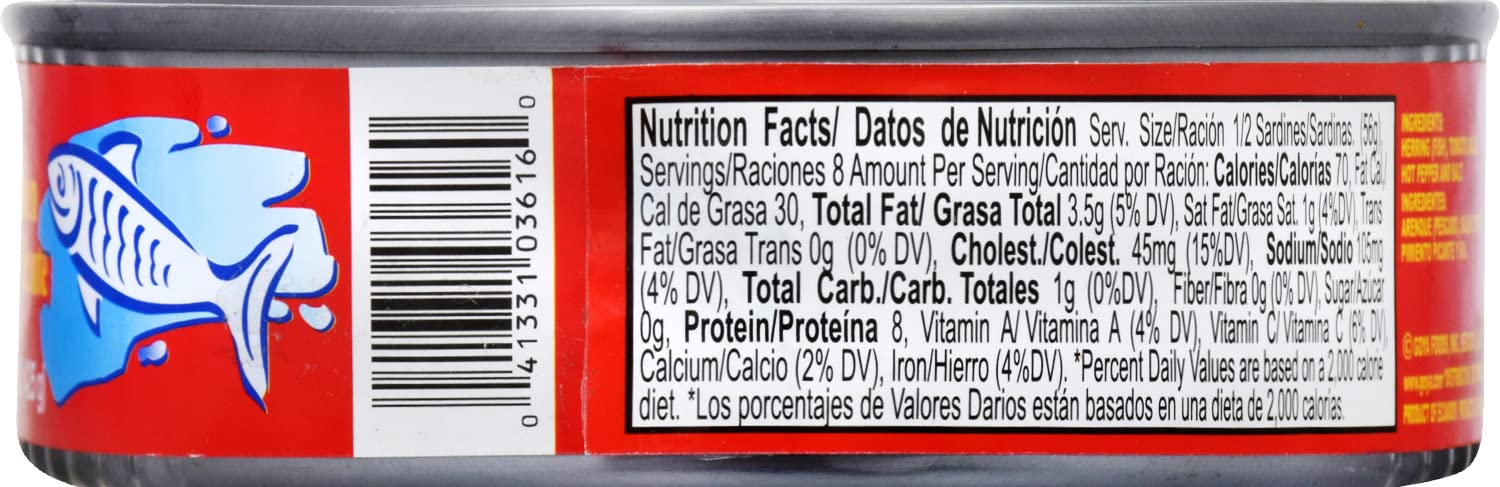 Goya Foods Sardines in Hot Tomato Sauce, 15 Oz (Pack of 24) - Canned Fish for Pantry Stock, Emergency Food Supply & Quick Meals