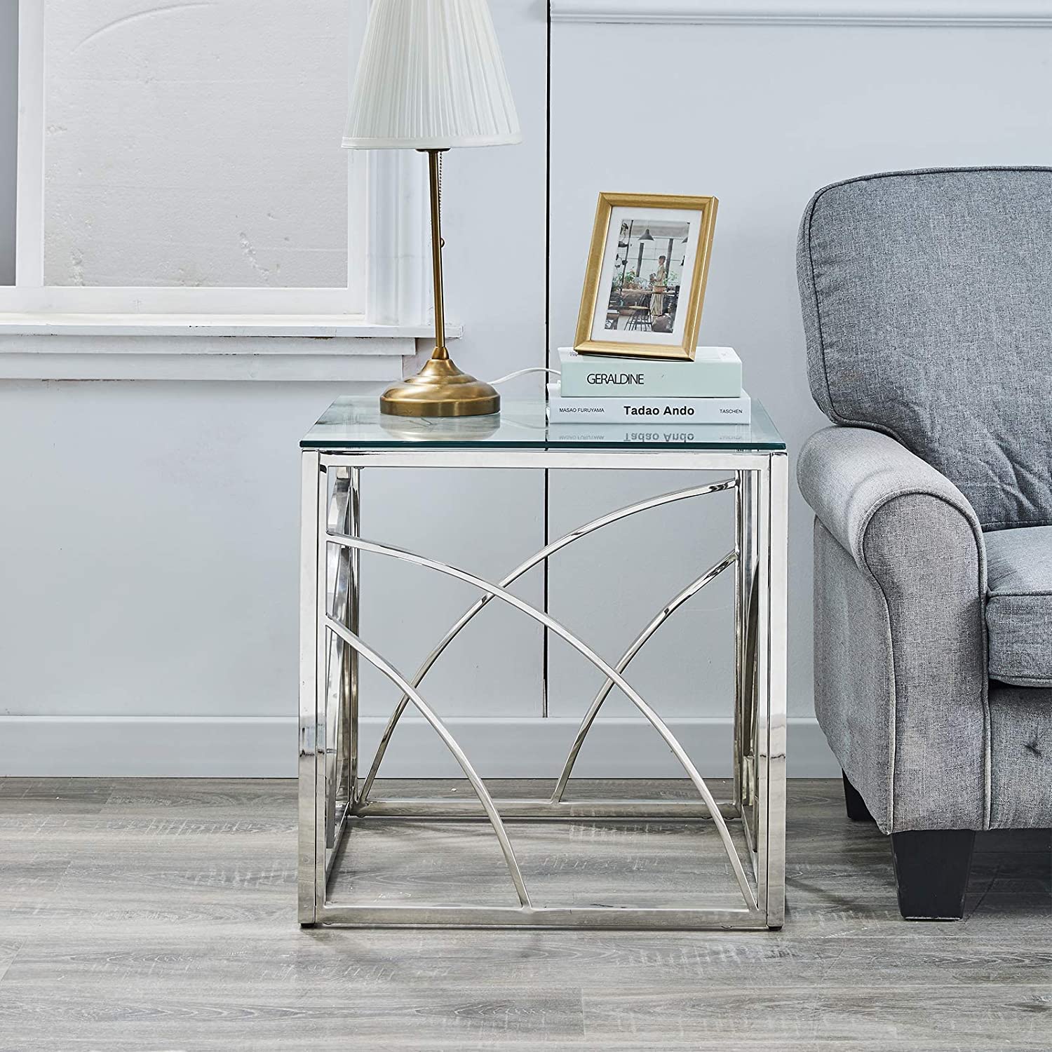 Modern Silver Accent Glass End Table - 21.45