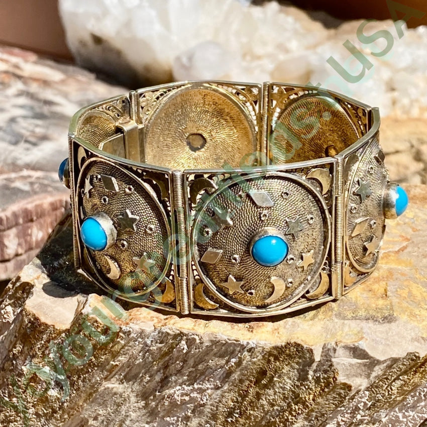 Vintage Gold Washed 800 Silver Moon and Stars Charm Bracelet - Perfect for Boho Chic Outfits & Festival Jewelry