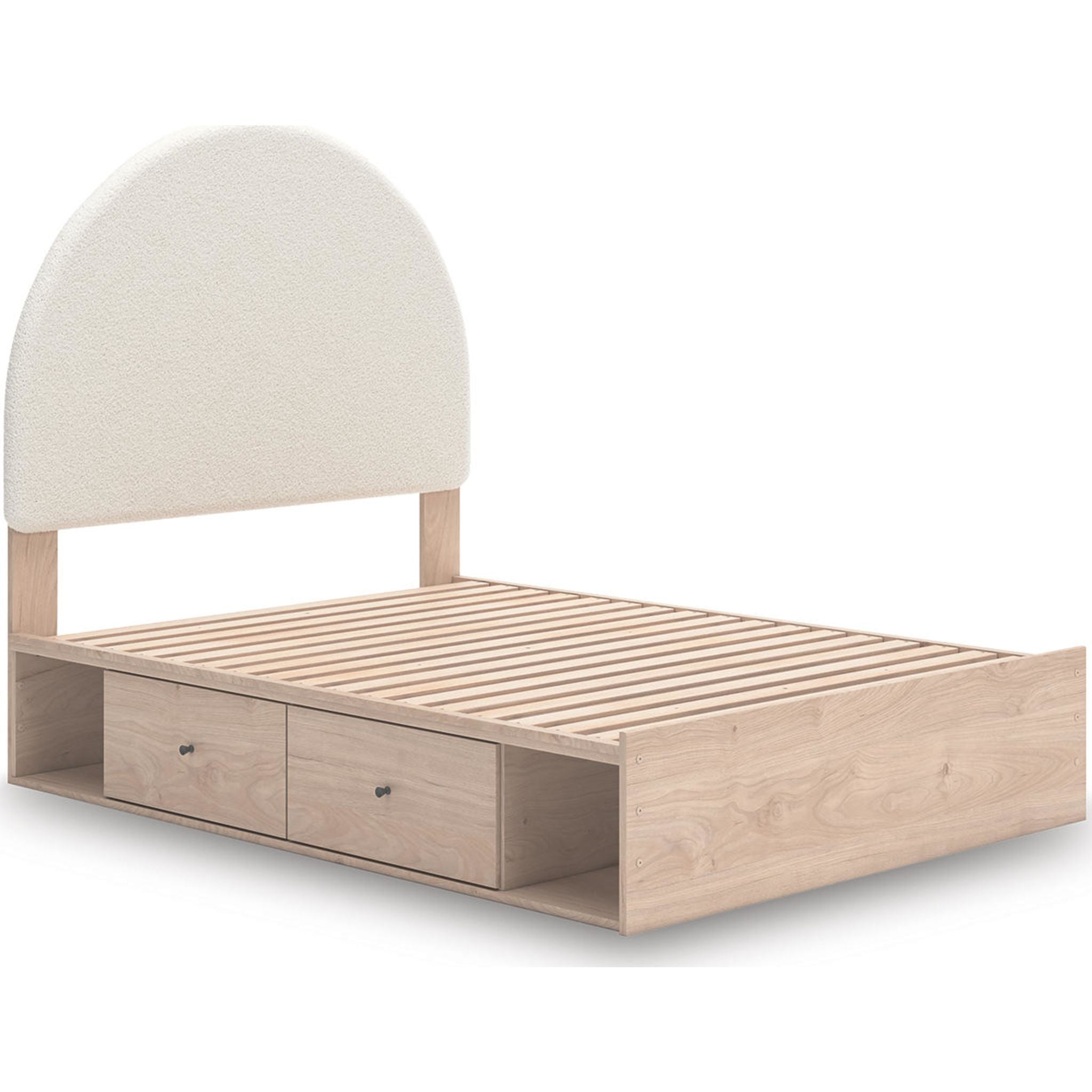 Arloster Modern Platform Bed Frame with 4 Storage Drawers - Tan & White Finish - Perfect for Small Bedrooms & Studio Apartments