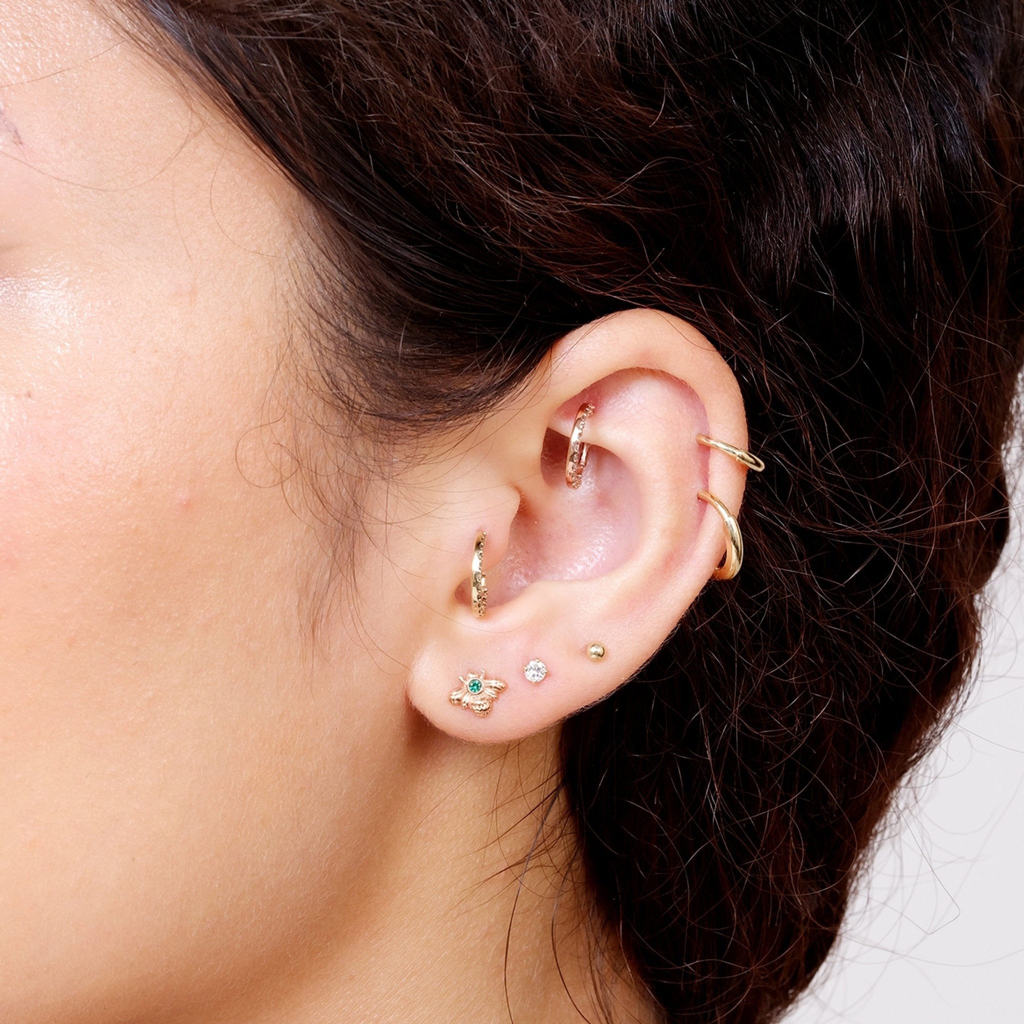 14k Rose Gold Emerald Bee Stud Earrings - Dainty Flat Back Earrings for Women | Perfect for Everyday Wear, Gifts & Special Occasions