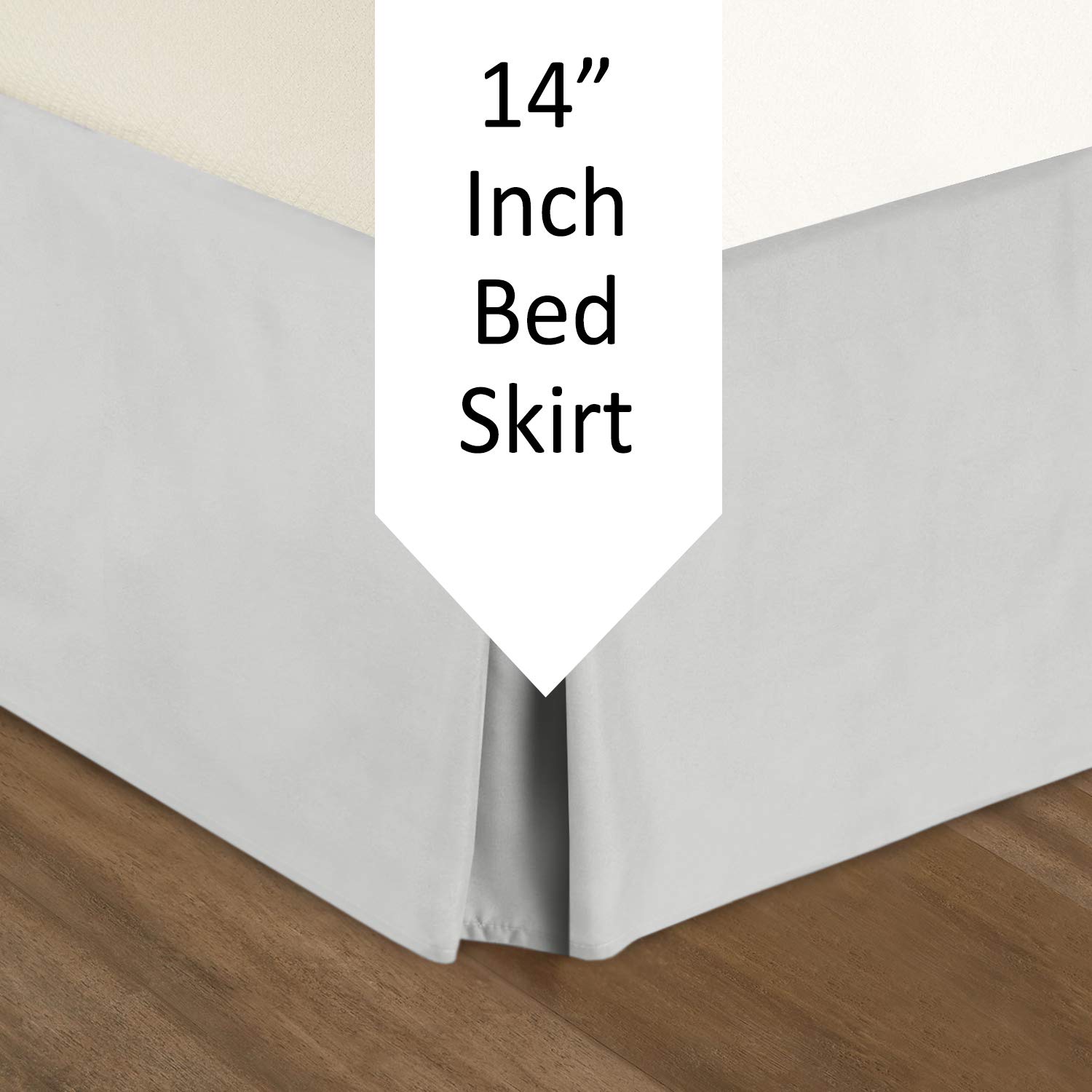 Empyrean Twin Bed Skirt - 14 Inch Drop Microfiber Dust Ruffle with 8 Pins - Silver Light Gray | Perfect for Guest Rooms, Dorms & Kids' Bedrooms