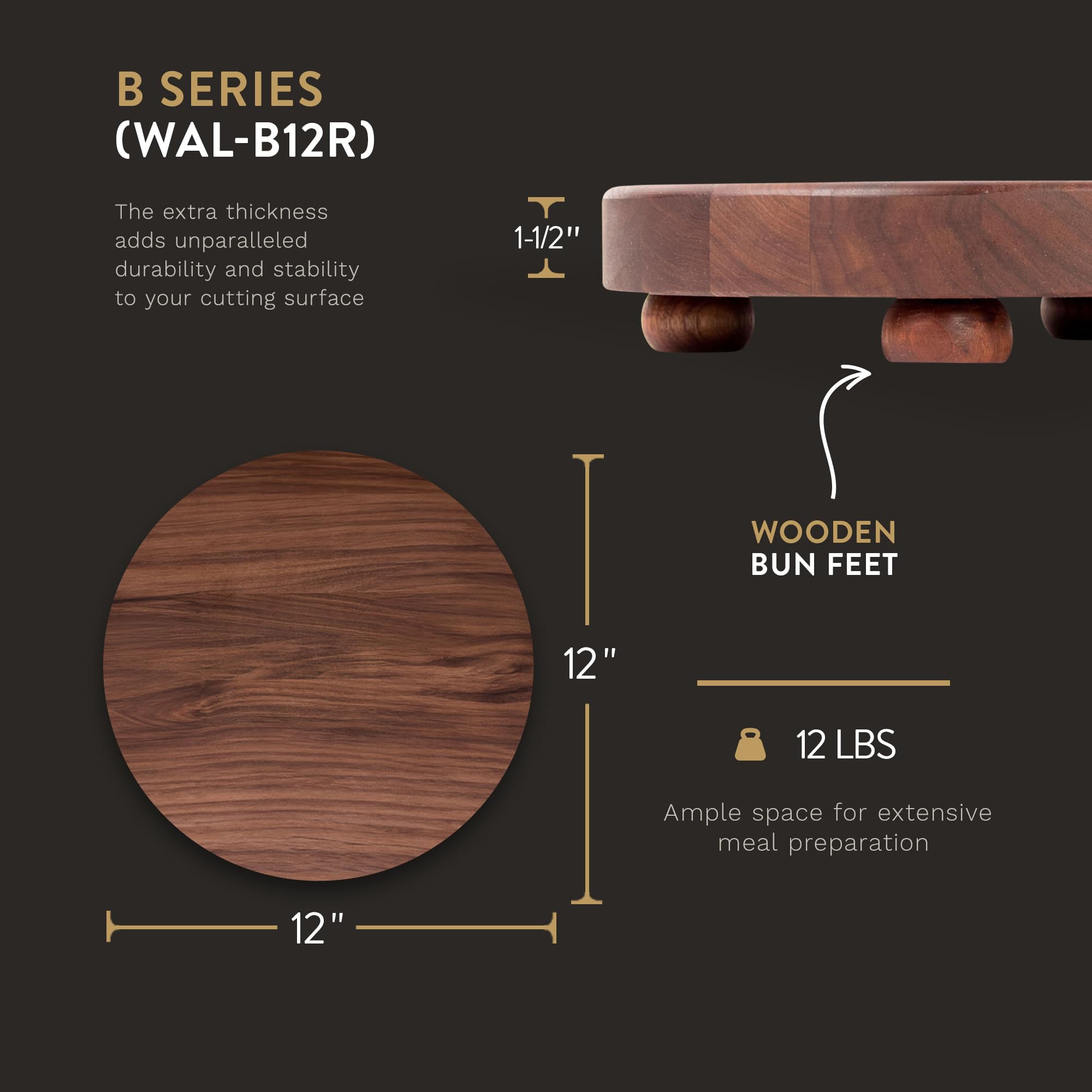John Boos B Series Round Walnut Wood Cutting Board with Feet - 12