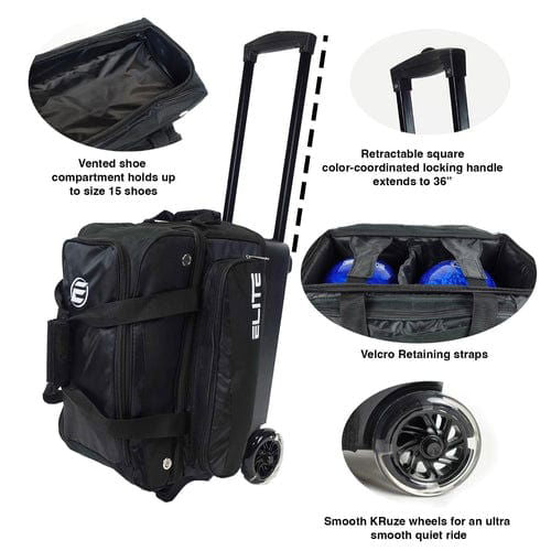 ELITE Deluxe Double Roller Bowling Bag - Heavy Duty Black Bowling Ball Carrier with Wheels for Professional & League Bowlers | Perfect for Tournaments & Practice Sessions
