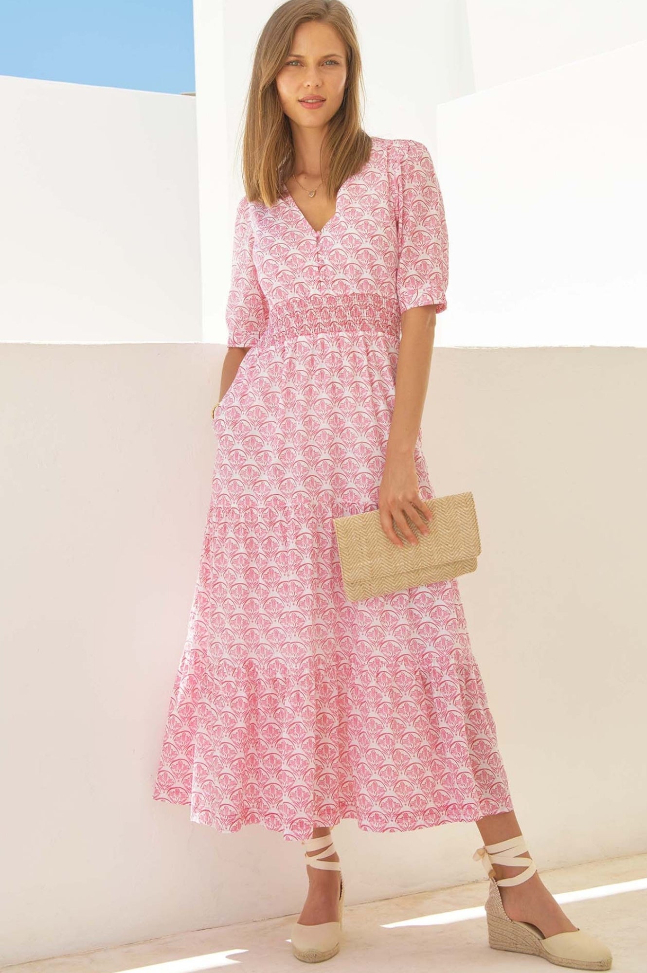 Billie Short Sleeve Dress for Women - White & Pink Floral Summer Dress | Perfect for Beach, Vacation & Casual Outings