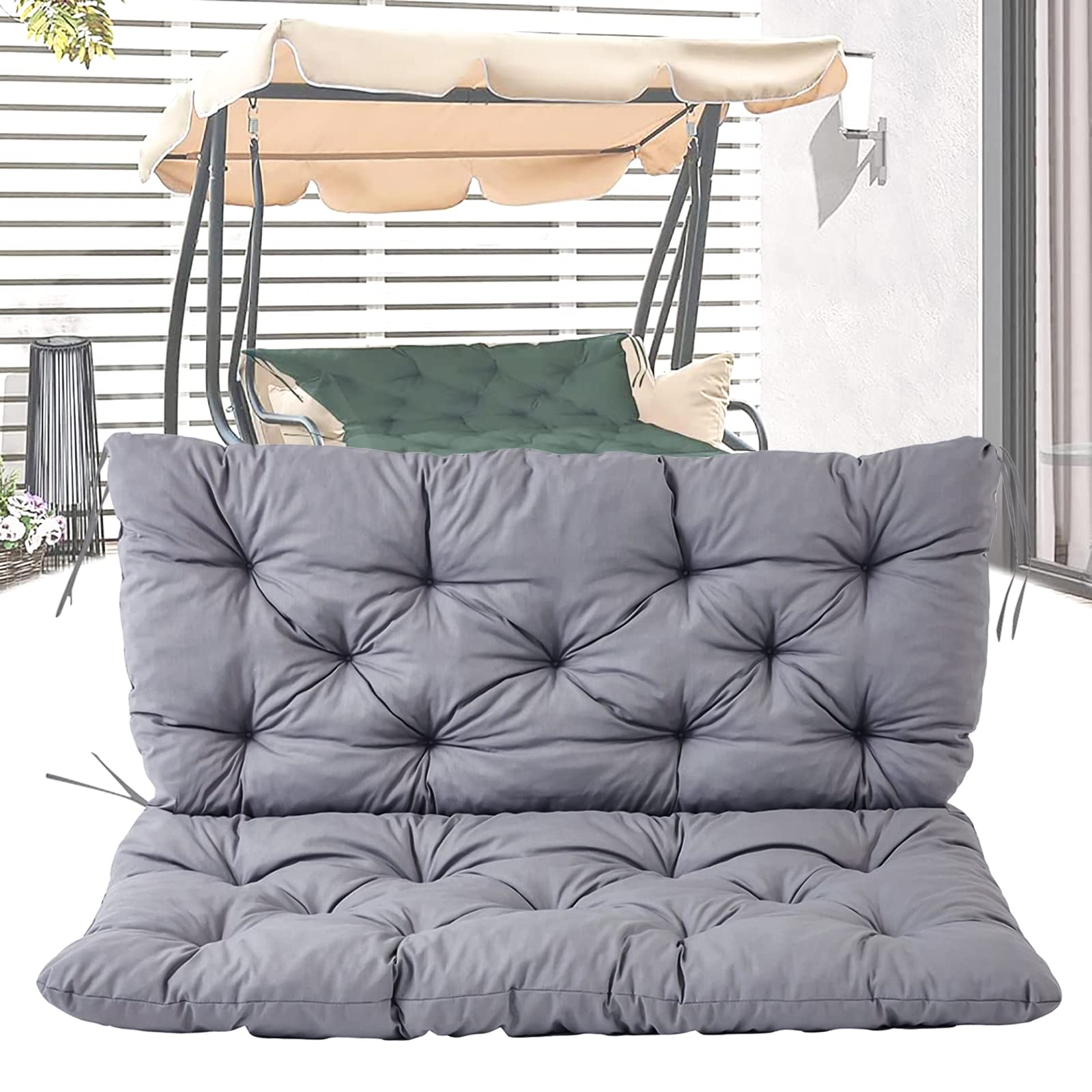 Outdoor Swing Cushions 3-Seater with Back - Waterproof Non-Slip Patio Furniture Cushions for Garden Swing, Bench & Recliner (Light Gray, 47.2x39.3x3.9in) - Perfect for Backyard, Porch & Poolside Relaxation