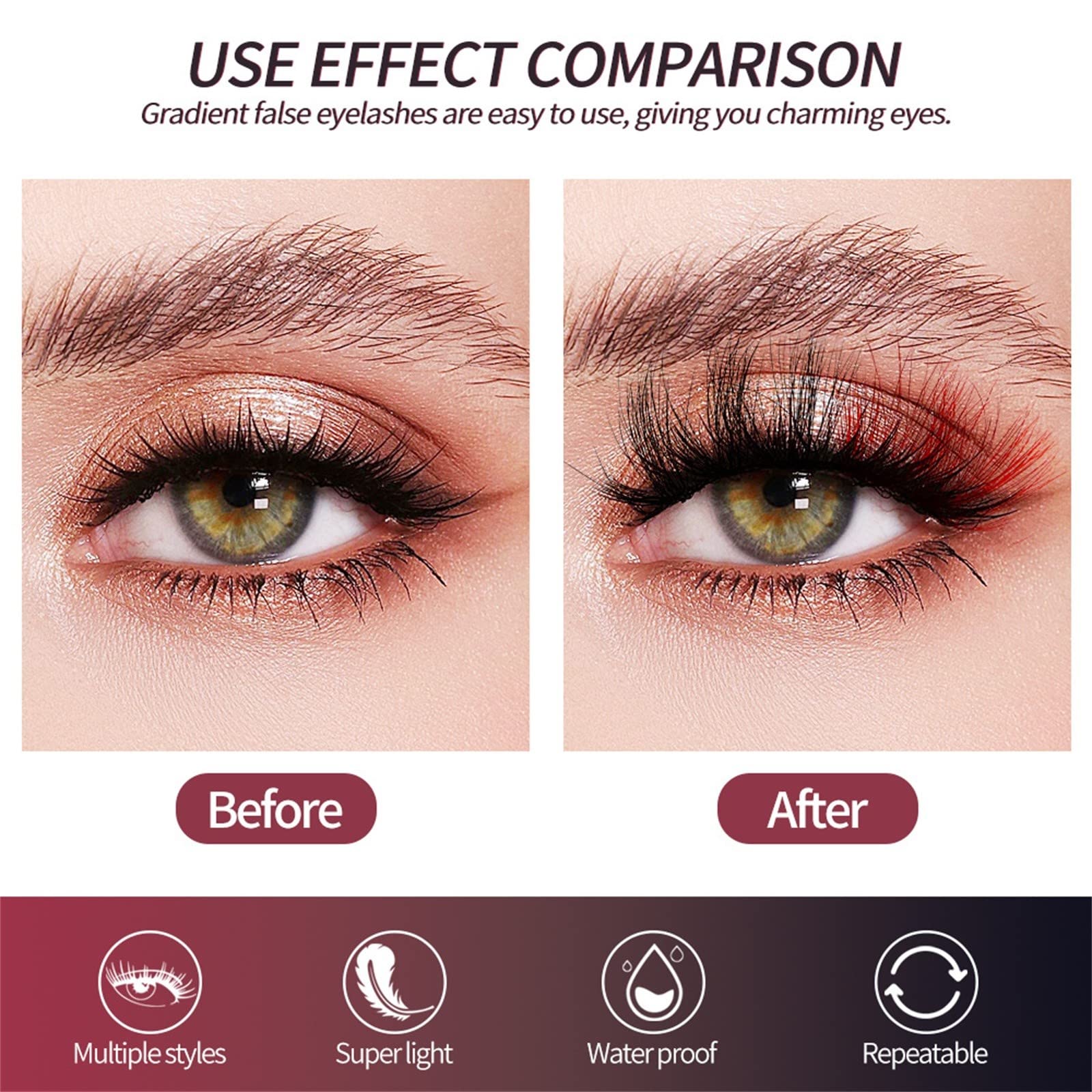 1 Pair Colored False Eyelashes - Fashion Fluffy Curled Faux Mink Lashes | Lightweight Reusable Handmade Eyelash Extensions for Daily Wear & Special Occasions