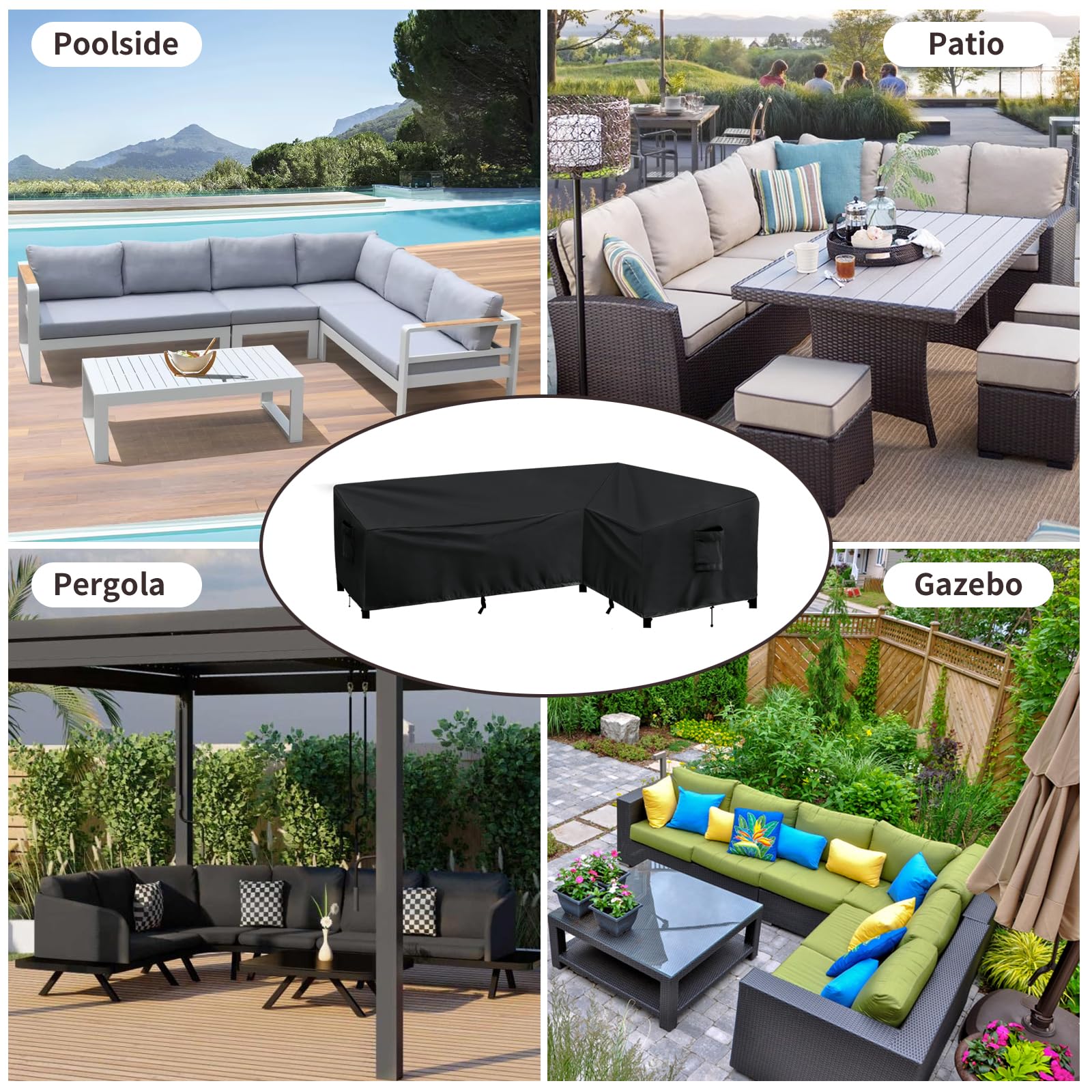PureFit Outdoor Sectional Sofa Cover - Waterproof L-Shaped Patio Furniture Protector for Deck, Lawn & Backyard - 83”x104” Left Facing - Black - Perfect for Rainy Weather & Outdoor Entertaining