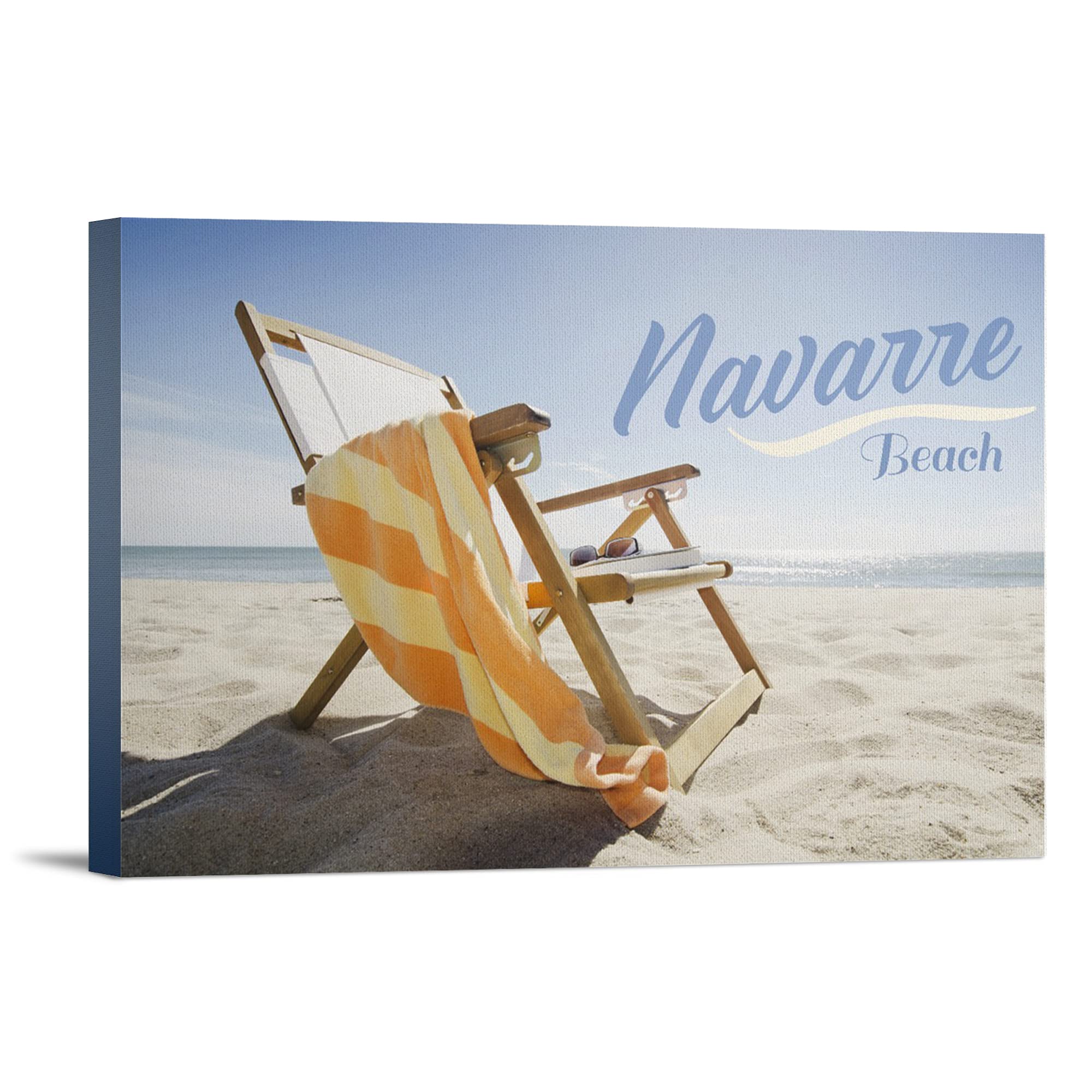 Lantern Press Navarre Beach Folding Beach Chair - 12x18 Wrapped Canvas Wall Art for Coastal Home Decor | Perfect for Living Room, Bedroom & Beach House Decorations