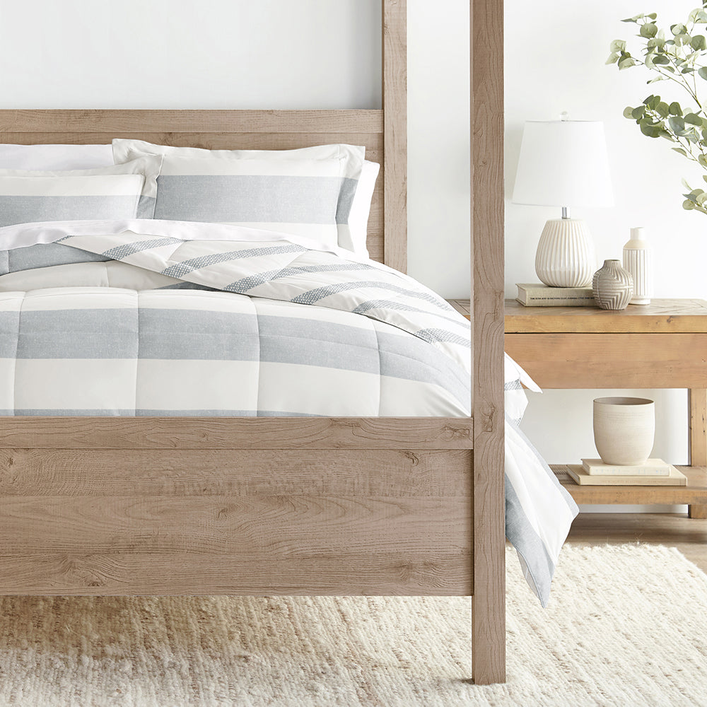 Distressed Stripe Reversible Down Alternative Comforter Set - Soft & Cozy Bedding for All Seasons | Perfect for Master Bedroom, Guest Room & Dorm Decor
