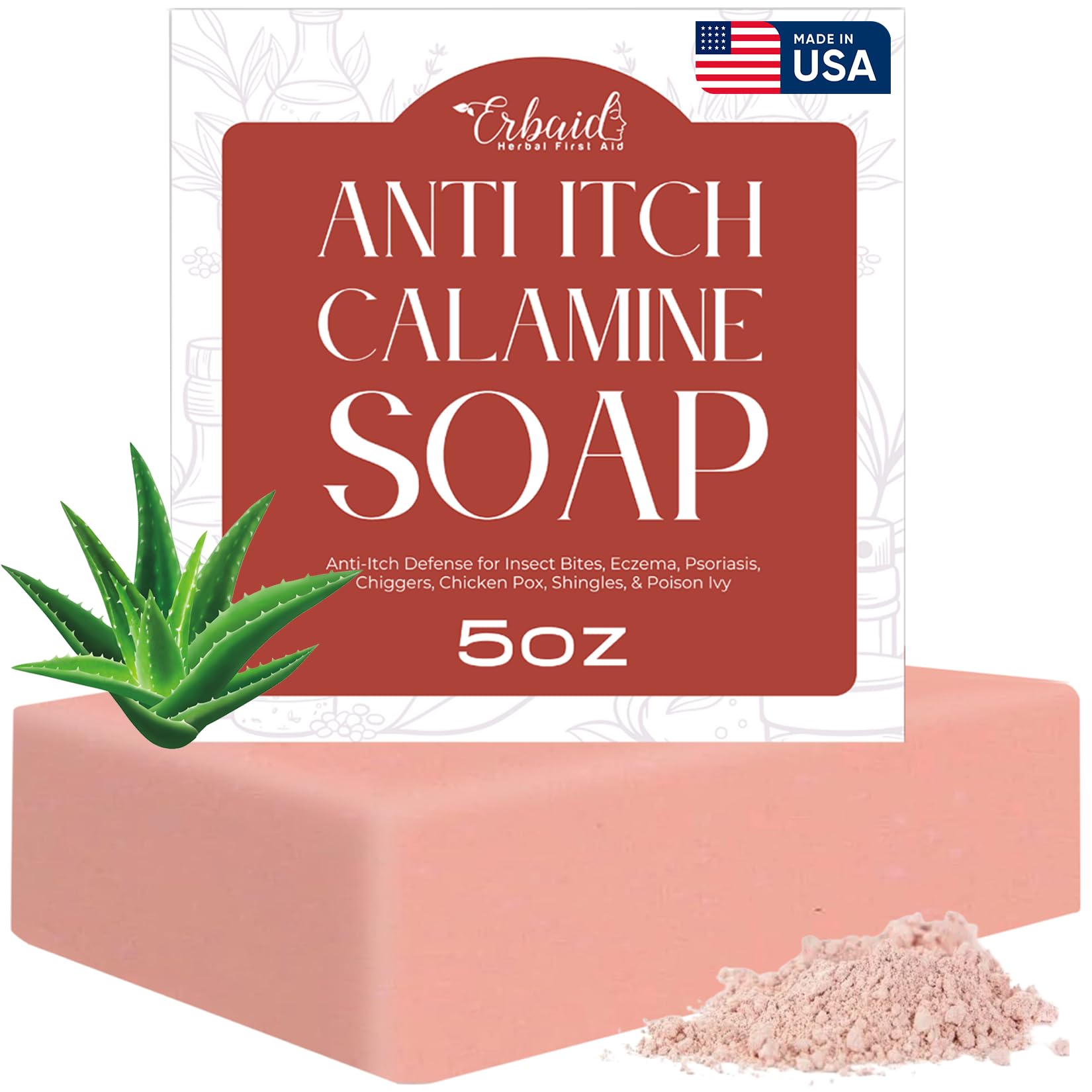 **Calamine Soap Bar – Natural Itch Relief for Insect Bites, Eczema, Poison Ivy & Chicken Pox – USA-Made 5oz Anti-Itch Body Wash – Soothes Dry & Irritated Skin – Perfect for Camping, Hiking & Outdoor Adventures**