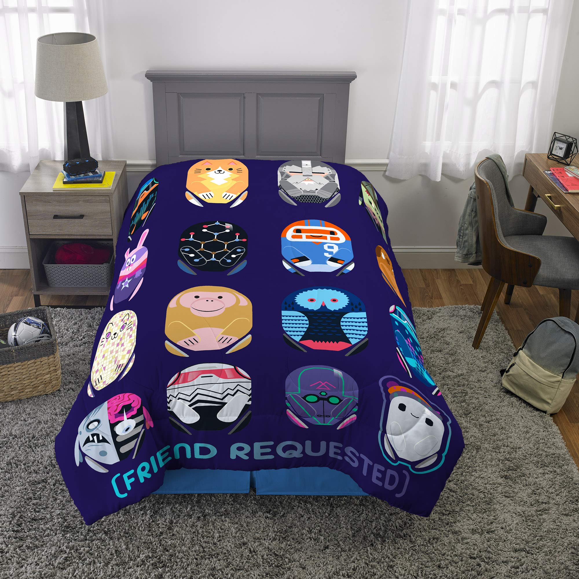 Franco Kids Bedding Super Soft Reversible Comforter Set - Twin/Full Size - Ron's Gone Wrong Themed - Cozy & Durable for Boys & Girls Bedrooms, Sleepovers, and Kids Room Decor