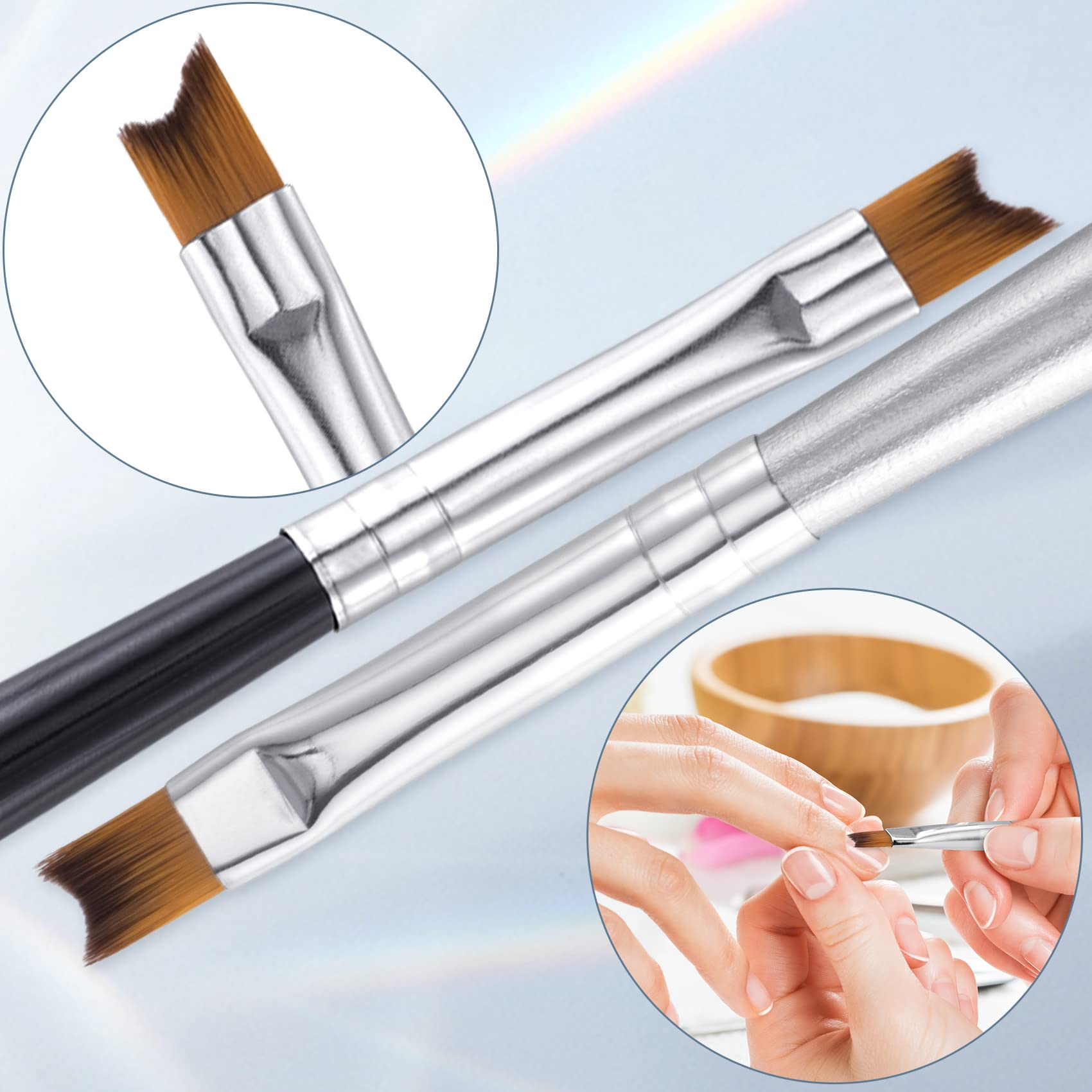 8pcs French Tip Nail Brushes Set - Professional Oblique Head & Half Moon Shape Nail Art Brushes for Manicure, Nail Drawing Pen, French Tip Design (Black & Silver, 2 Styles) - Perfect for Salon, Home DIY Nail Art & Gel Polish Application