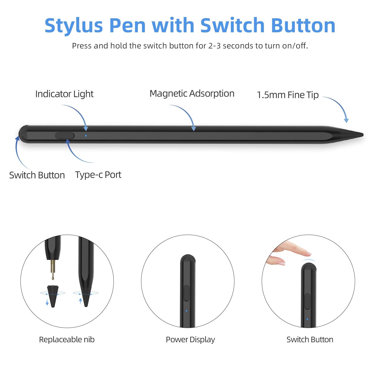 Premium Stylus Pen for iPad (9th/10th Gen, Air 5/4/3, Pro 11/12.9