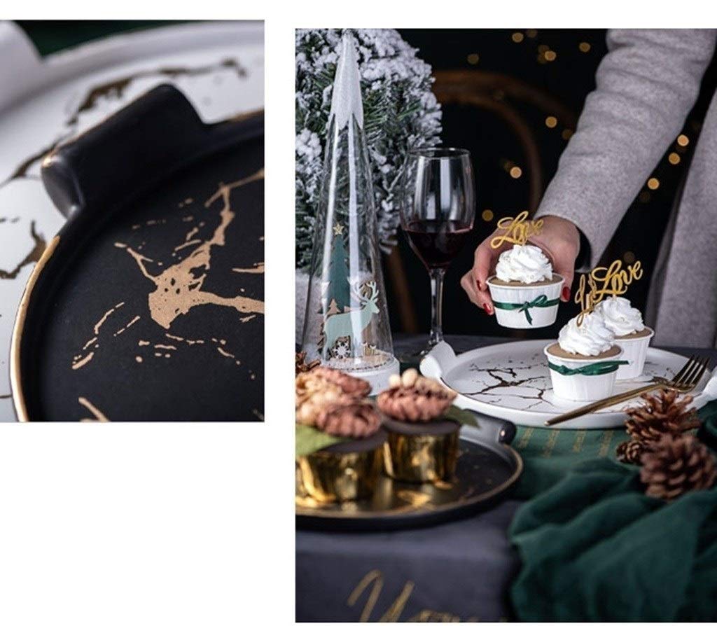 Elegant Black Marble Textured Porcelain Cake Stand - 10 Inch Retro Dessert Platter for Party, Wedding & Afternoon Tea Display - Perfect for Cakes, Cupcakes, Fruit & Snacks with Glass Dome Cover