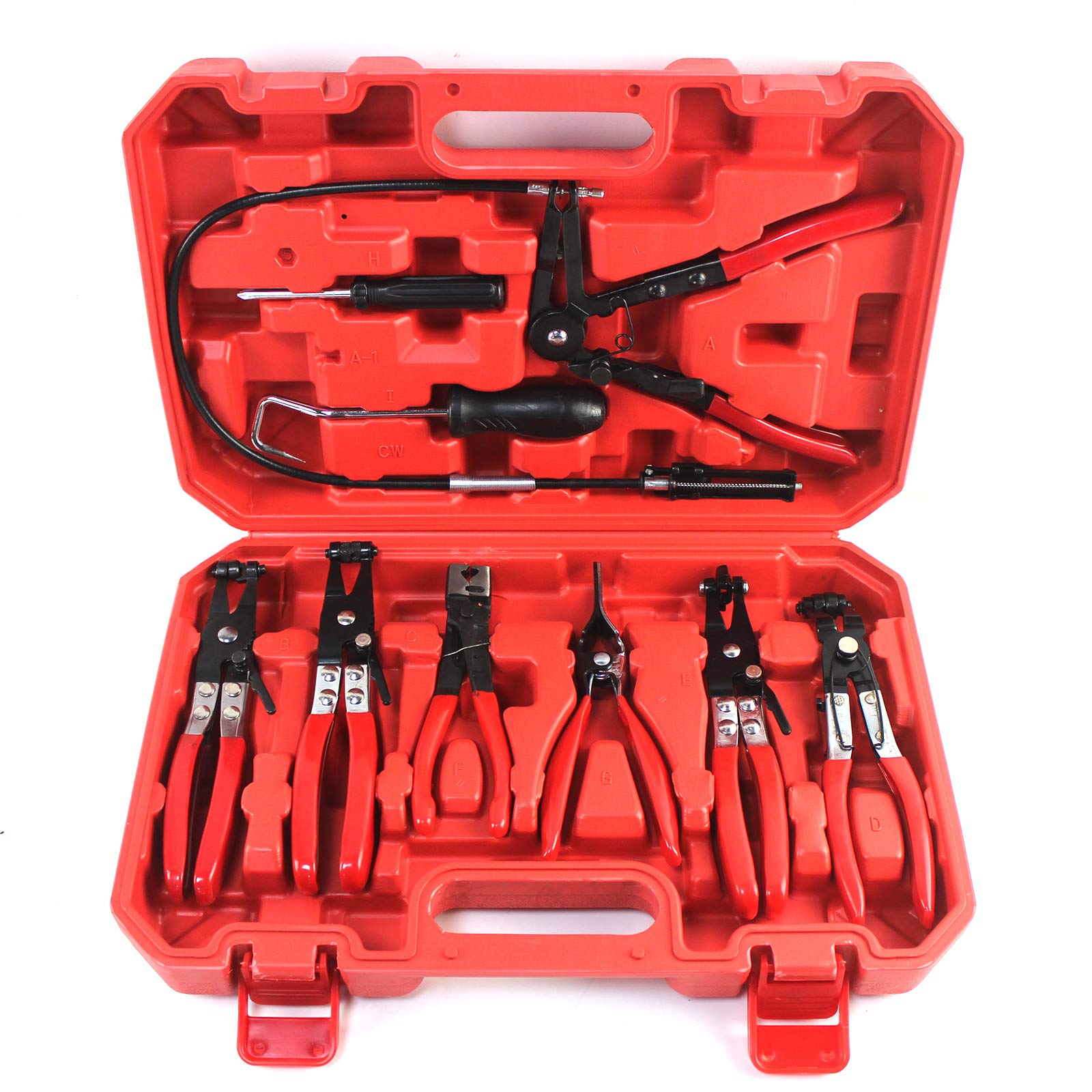 SINOCMP 9-Piece Long Reach Hose Clamp Pliers Set - Professional Fuel, Oil & Water Hose Clamp Tool Kit for Automotive Repair, Plumbing & Marine Applications - Perfect for Hose Replacement, Clamp Removal and Locking