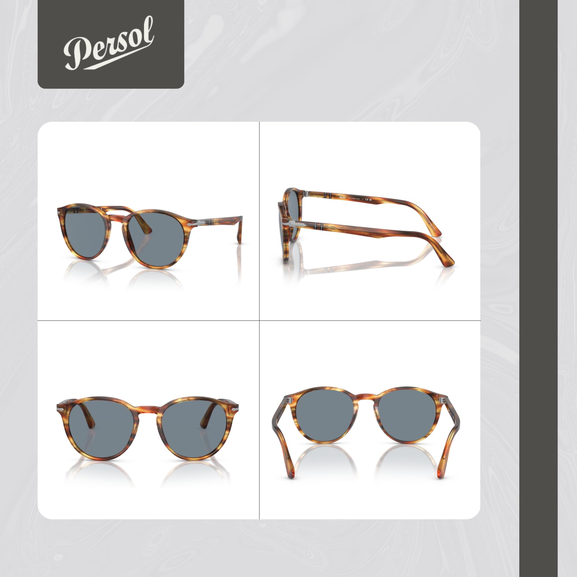Persol PO3152S Round Polarized Sunglasses for Men - UV Protection & Stylish Design + BUNDLE With Premium iWear Eyewear Kit | Perfect for Driving, Outdoor Activities & Fashion Accessories
