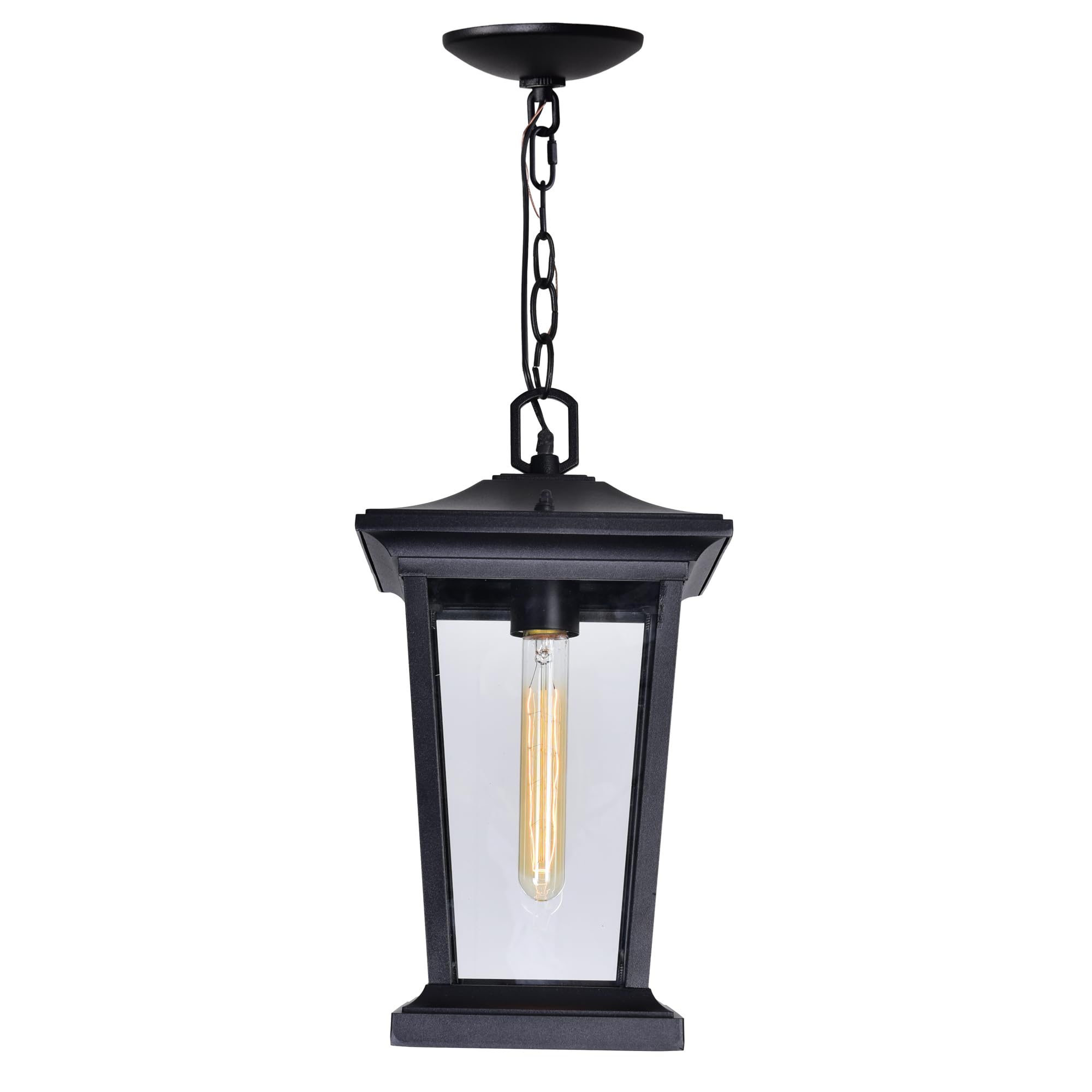 CWI Lighting Leawood 1-Light Black Outdoor Hanging Light Fixture - Waterproof Patio Porch Lantern for Garden, Backyard, and Entryway