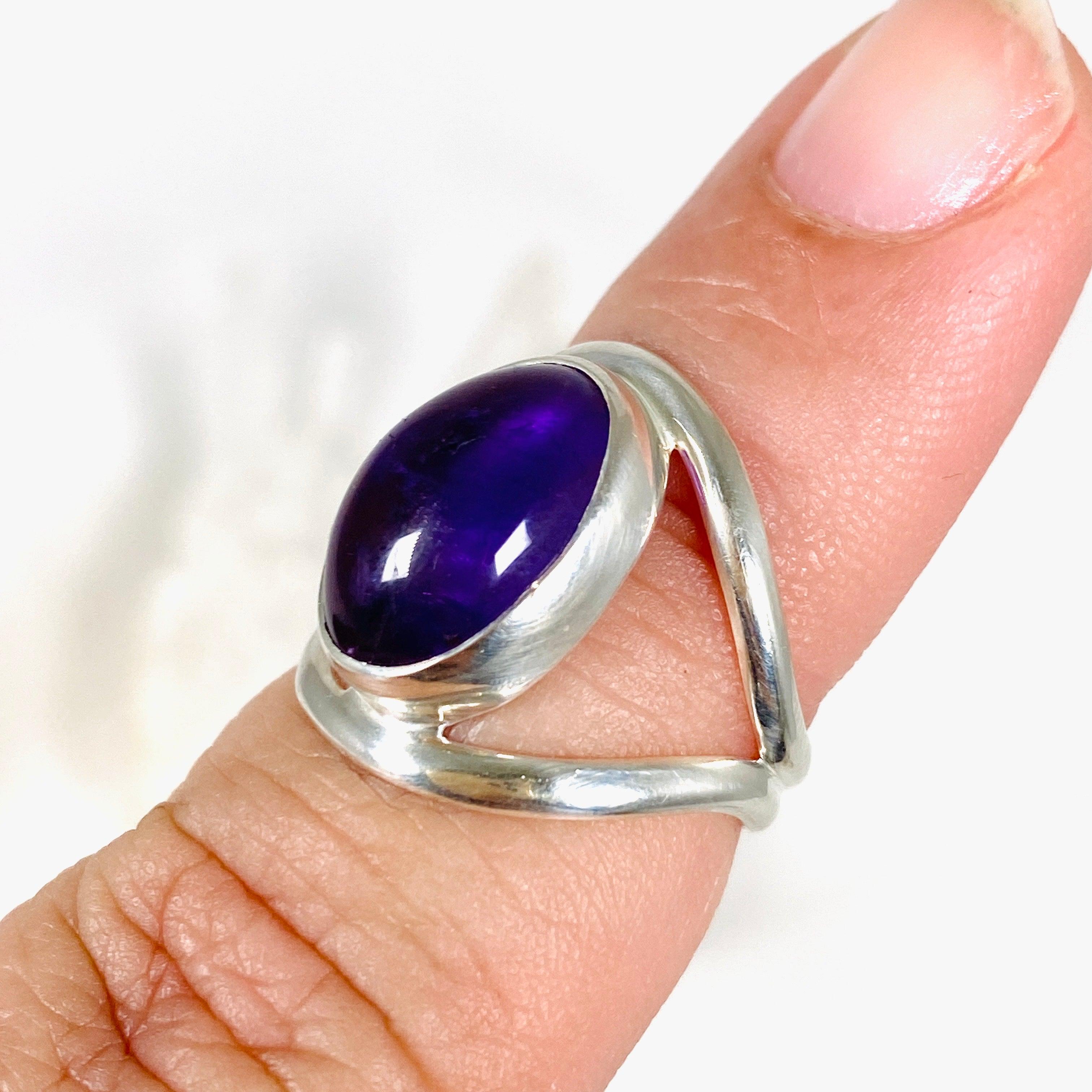 Amethyst Oval Split Band Ring Size 6 - KRGJ2973 | Elegant Purple Gemstone Jewelry for Women, Perfect for Weddings, Parties & Special Occasions