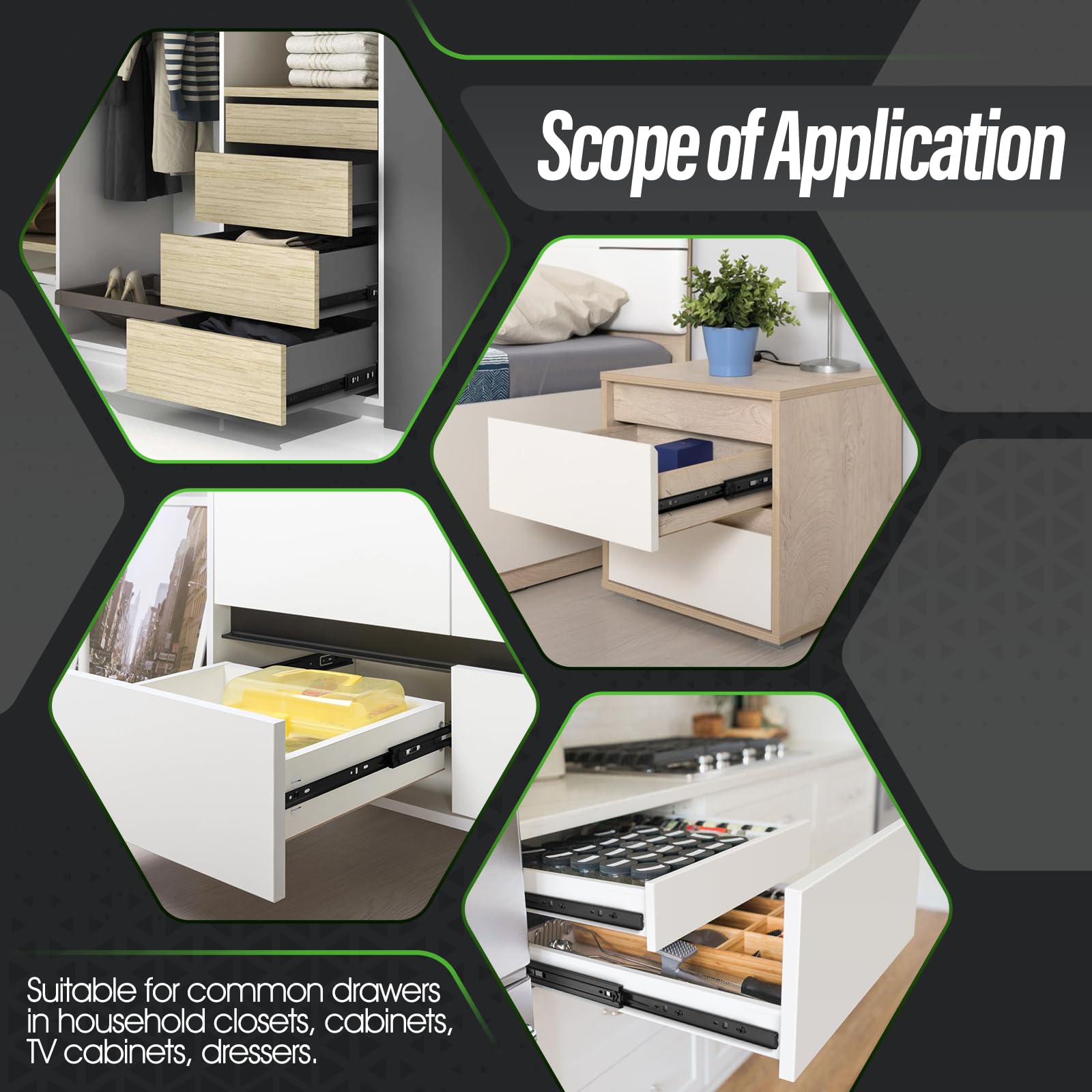 **Heavy Duty Full Extension Ball Bearing Drawer Slides 8-24 Inch (20 Inch, Black) - 100 LB Load Capacity Side Mount Cabinet Rails for Kitchen, Dresser, File Cabinet & Trash Can - Smooth Gliding Metal Runners for Easy Access & Organization**