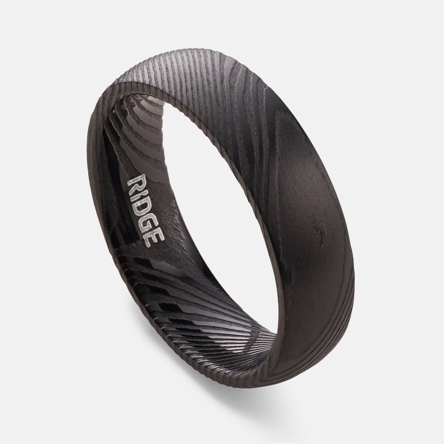 Black Damascus Ridge 6mm Rounded Ring Set for Men - Durable Stainless Steel Wedding Band, Anniversary Gift for Him - Perfect for Everyday Wear, Special Occasions & Outdoor Activities