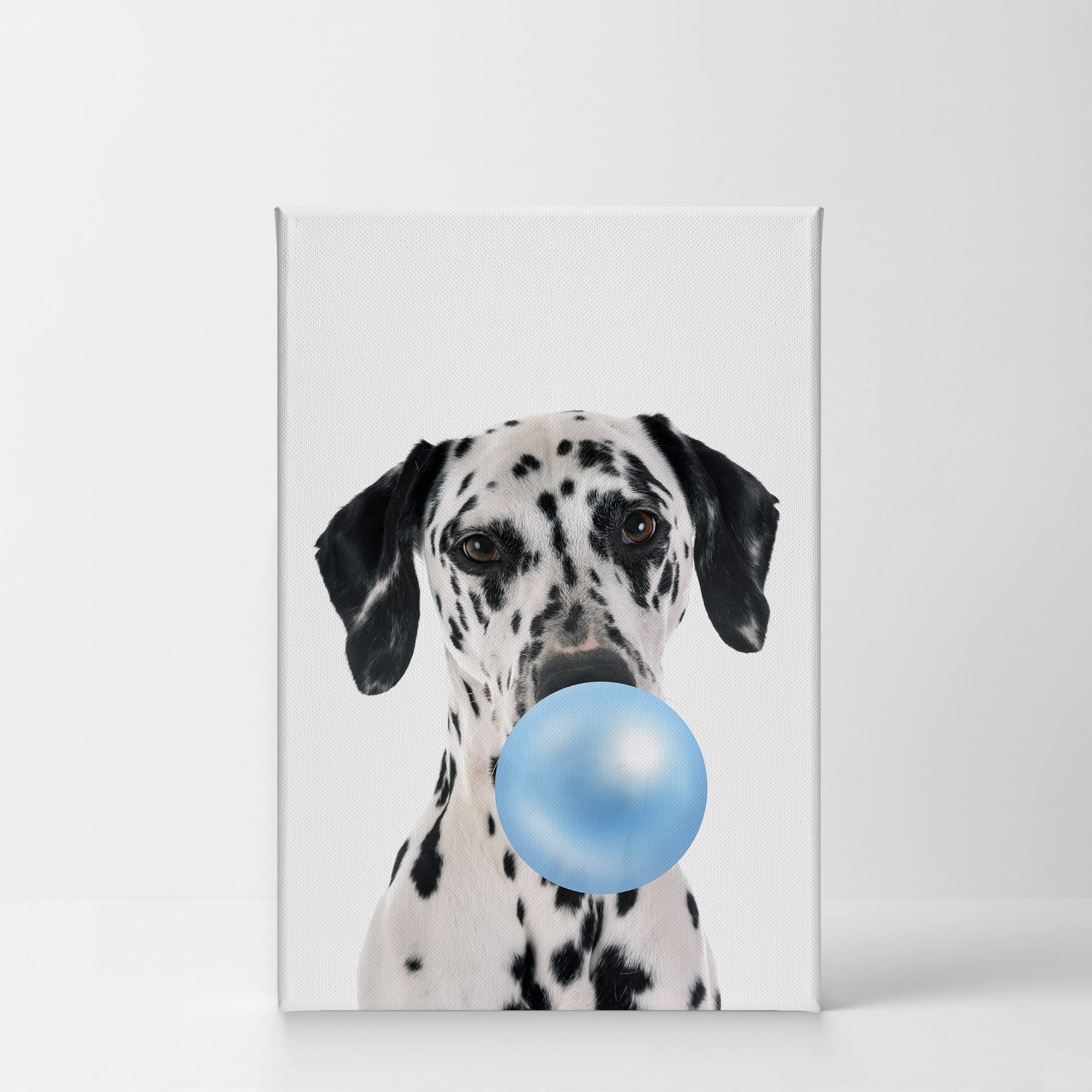 Dalmatian Dog Chewing Blue Bubble Gum Canvas Wall Art Print - Pet Lover Gift, Animal Pop Art for Office, Living Room, Bedroom & Nursery Decor - 17x11 inches - Perfect for Dog Enthusiasts & Home Styling