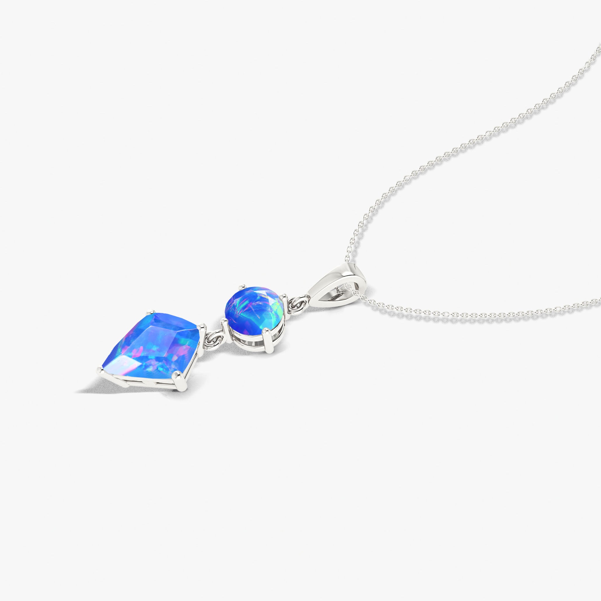 Ethiopian Opal Pendant Necklace with Gold Chain - Elegant Kite & Round Fire Opal Jewelry for Women, Perfect for Parties, Weddings & Everyday Wear