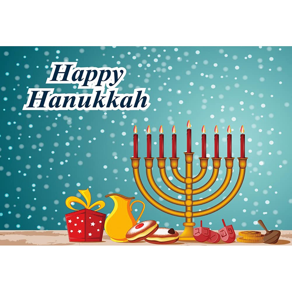 20x10ft Happy Hanukkah Backdrop - Blue Hexagon Vinyl Photography Background with Holy Flame Candlesticks & Sparkling Candles for Jewish Festival, Holiday Photo Studio Props, Party Decorations - Perfect for Hanukkah Celebrations, Family Photos, and Social Media Content