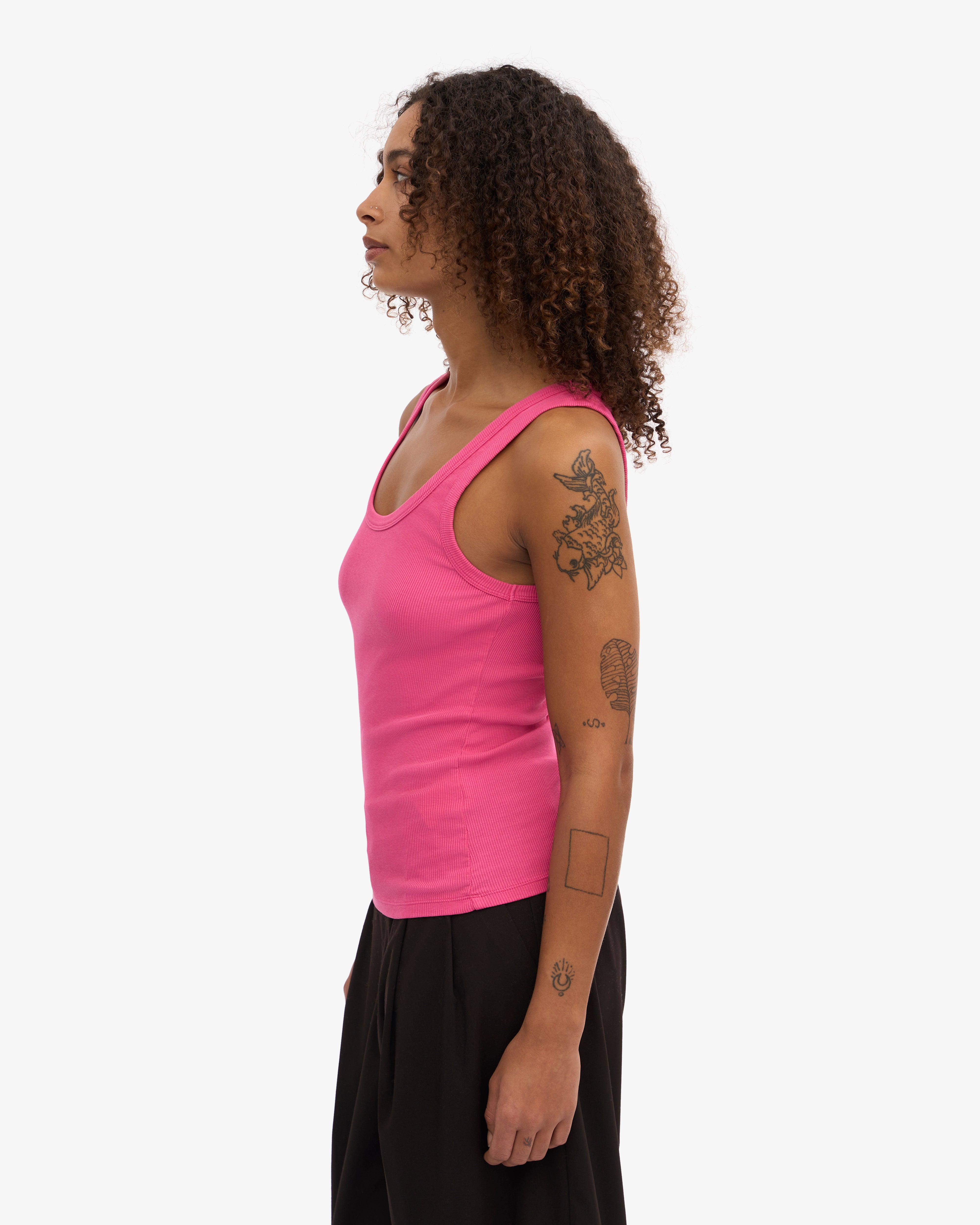 Organic Cotton Women's Ribbed Tank Top - Bubblegum Pink | Breathable Summer Casual Wear for Yoga, Beach & Everyday Outfits