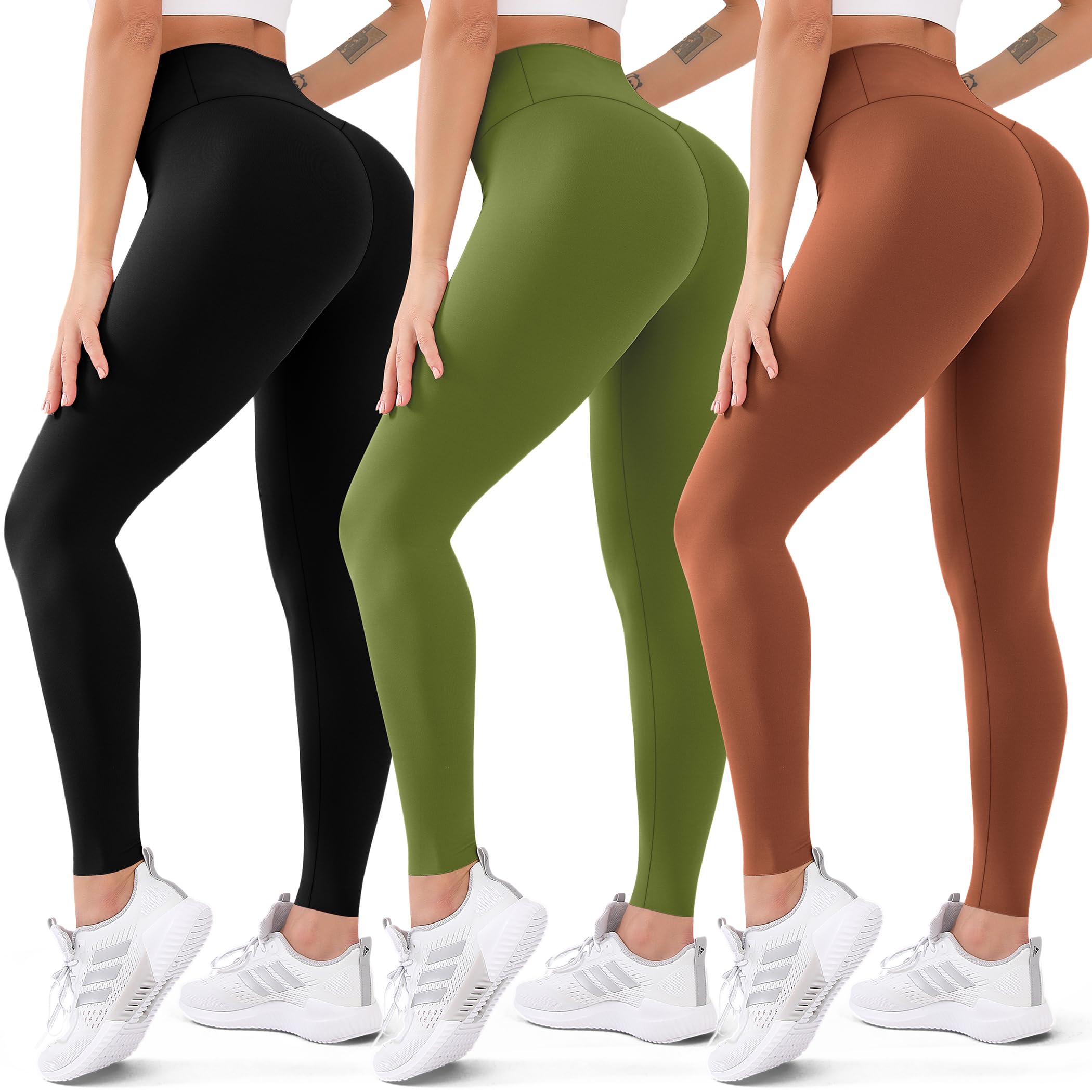FEYHAY 3 Pack High Waisted Yoga Pants for Women - Butt Lifting Tummy Control Workout Leggings, Non See-Through Running Pants for Gym, Lounge & Everyday Wear