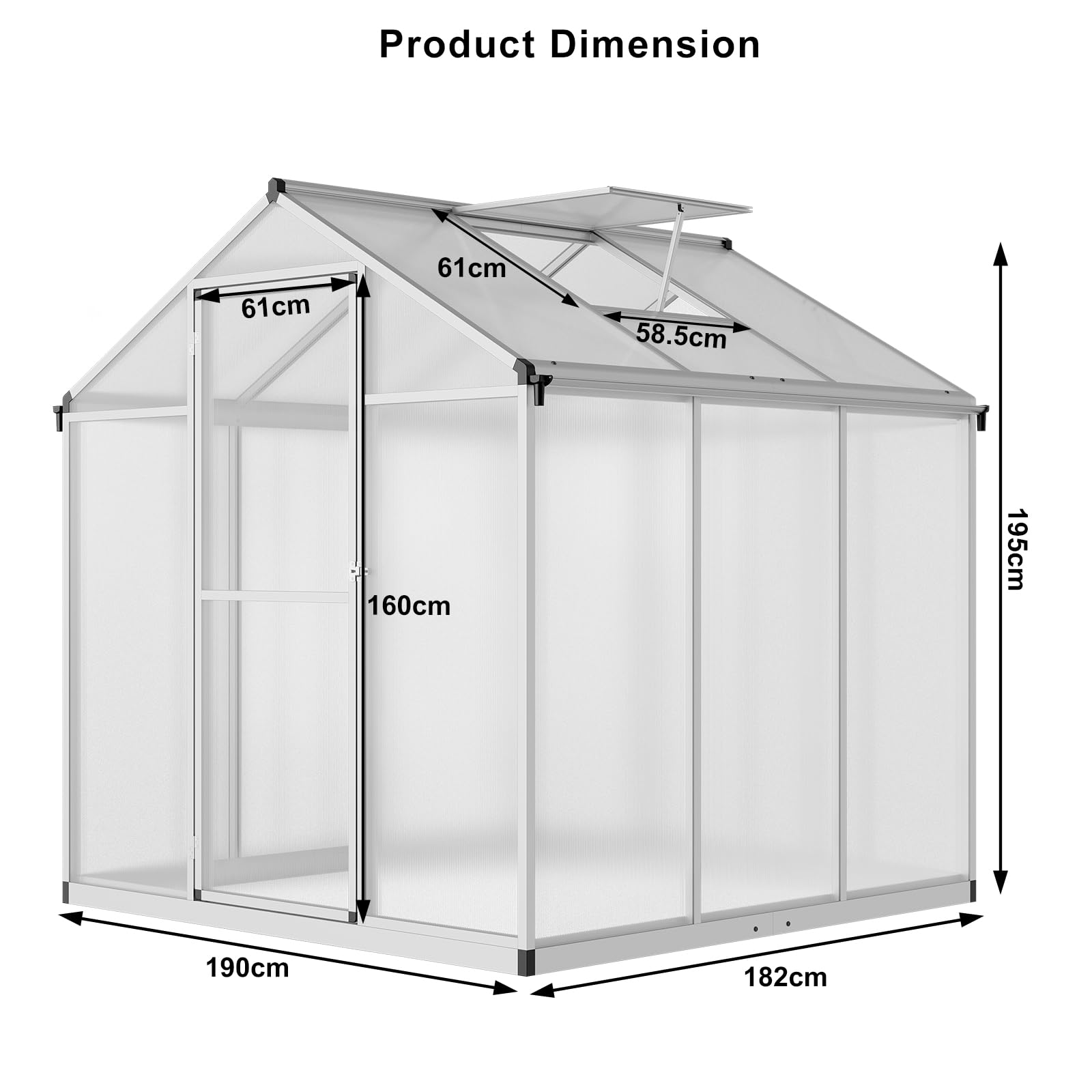Garvee 6x6 FT Polycarbonate Greenhouse for Outdoors - Quick Setup Aluminum Walk-in Greenhouse with Roof Vent for Garden, Backyard & Patio - Durable Silver Structure for Year-Round Plant Growing & Gardening