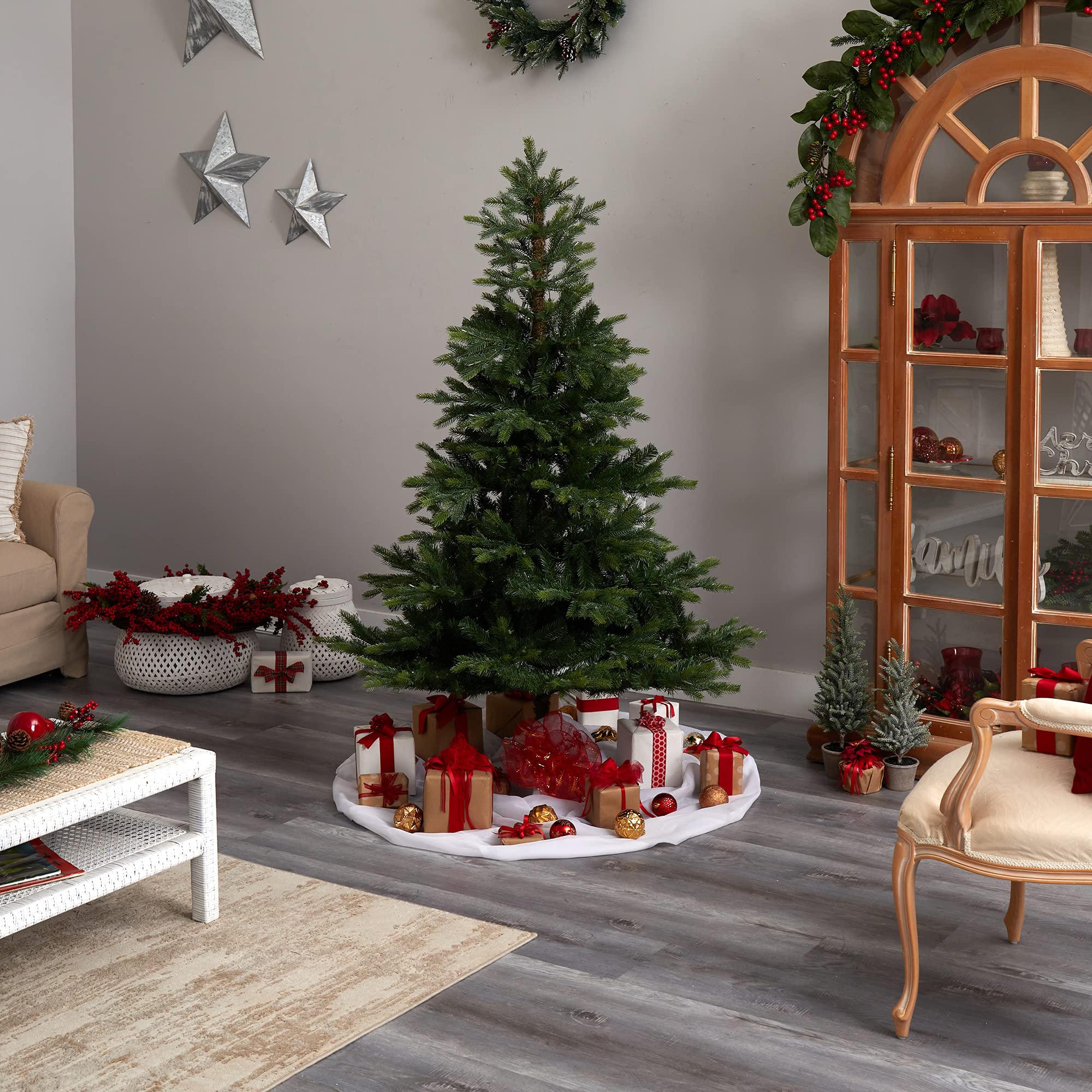 Nearly Natural 6ft Pre-Lit Artificial Christmas Tree - 350 Clear Lights & 631 Bendable Branches | Realistic NC Spruce Design for Holiday Home Decor, Office, and Party Decoration