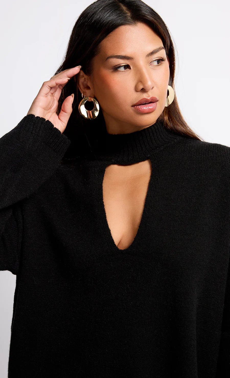 Bianca Keyhole Jumper Sweater - Women's Black Knit Pullover for Casual Wear & Date Nights
