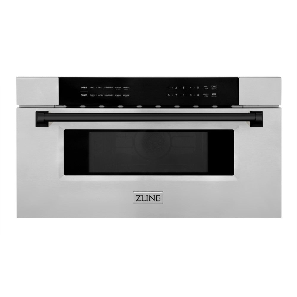ZLINE Autograph Edition 30 Inch Built-In Microwave Drawer - 1.2 Cu Ft Stainless Steel with Matte Black Accents (MWDZ 30 MB) - Perfect for Modern Kitchens, Luxury Homes & Space-Saving Designs