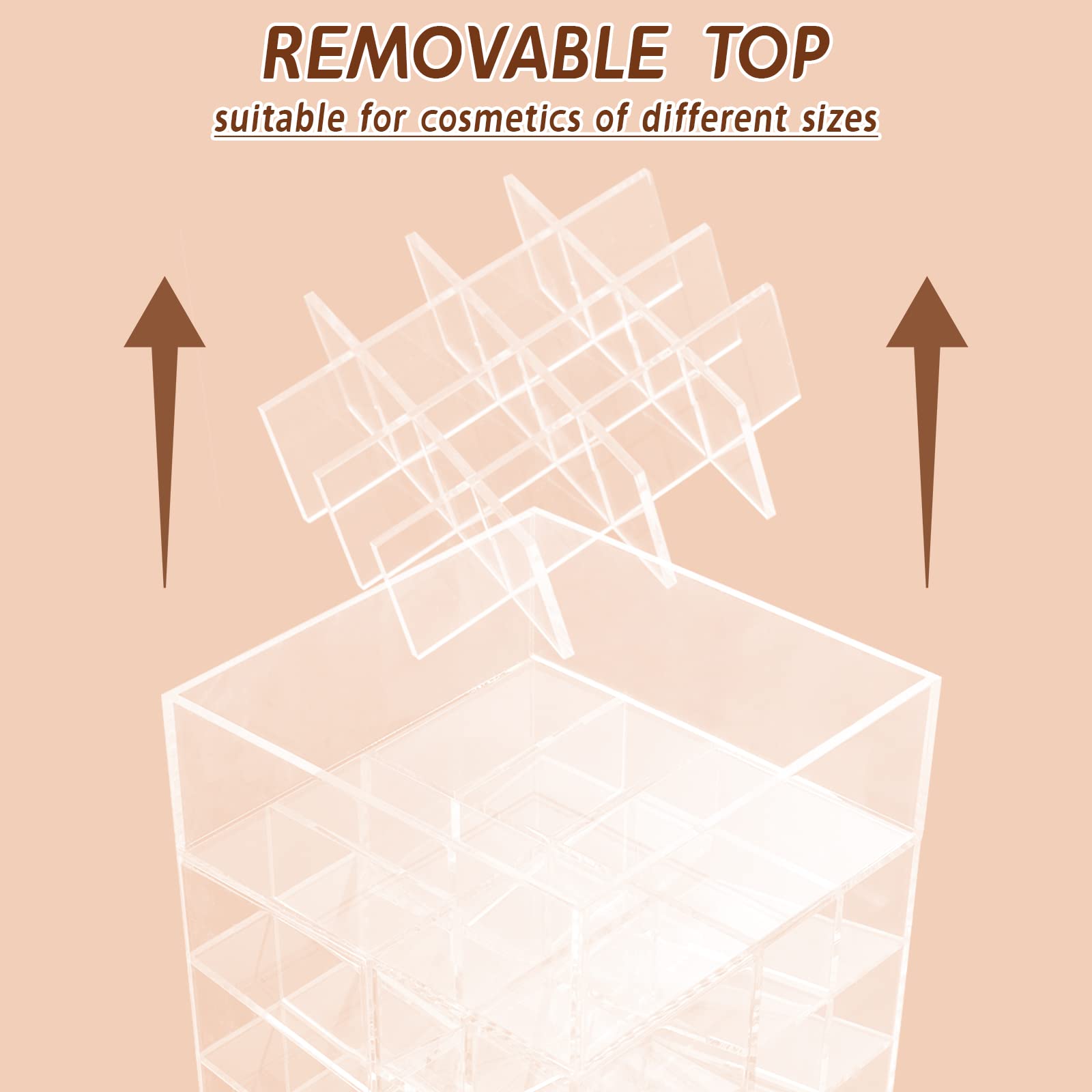 Display4Top Acrylic Rotating 64-Slot Lipstick Organizer - 360° Spinning Lipstick Tower with Removable Dividers | Perfect for Makeup Vanity, Cosmetic Display & Beauty Salon Organization