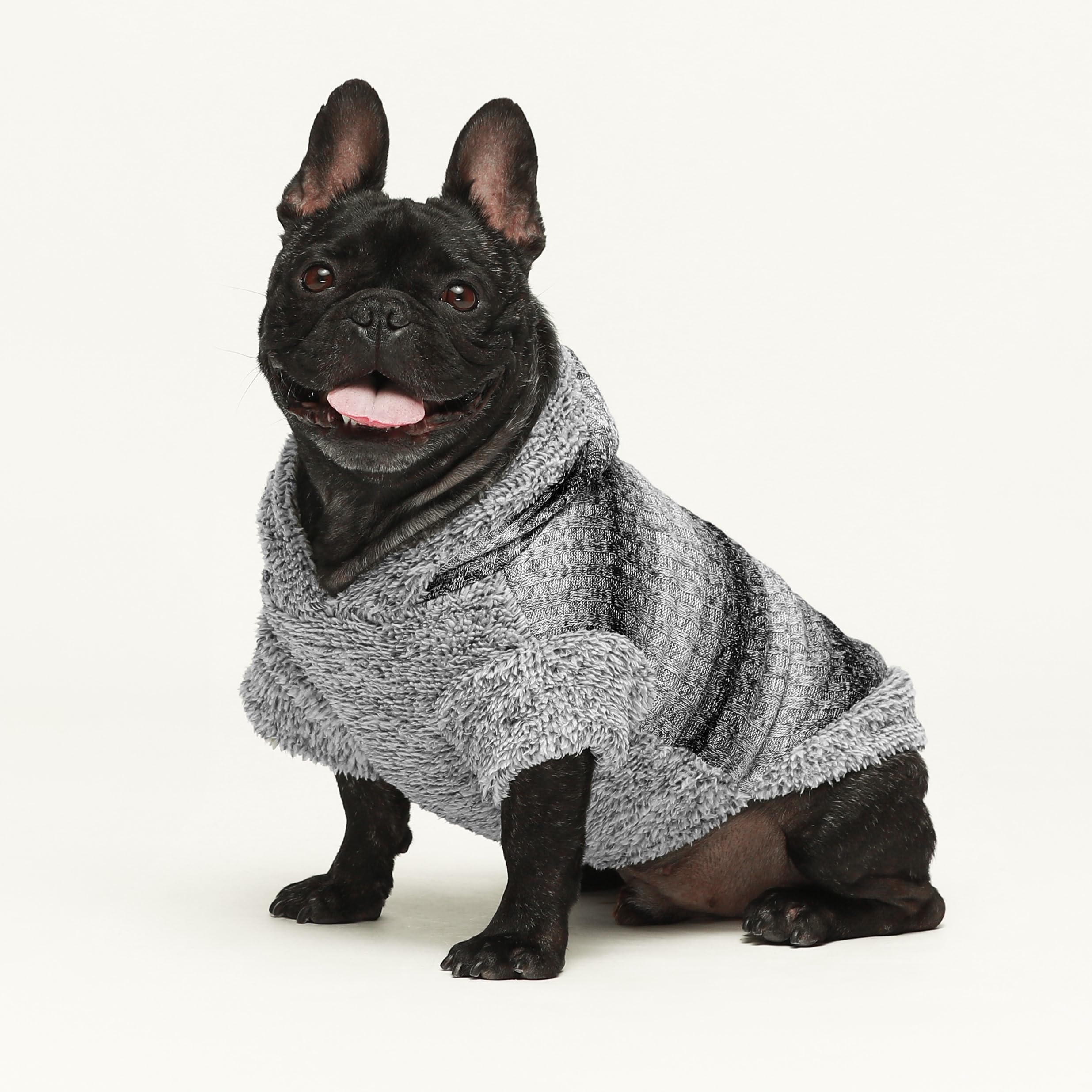 Fitwarm Fuzzy Dog Sweater - Knitted Winter Pet Clothes for Small Dogs & Cats - Cozy Hooded Outfit for Puppies & Kittens in Heather Grey & Black (XXL) - Perfect for Cold Weather Walks & Indoor Comfort