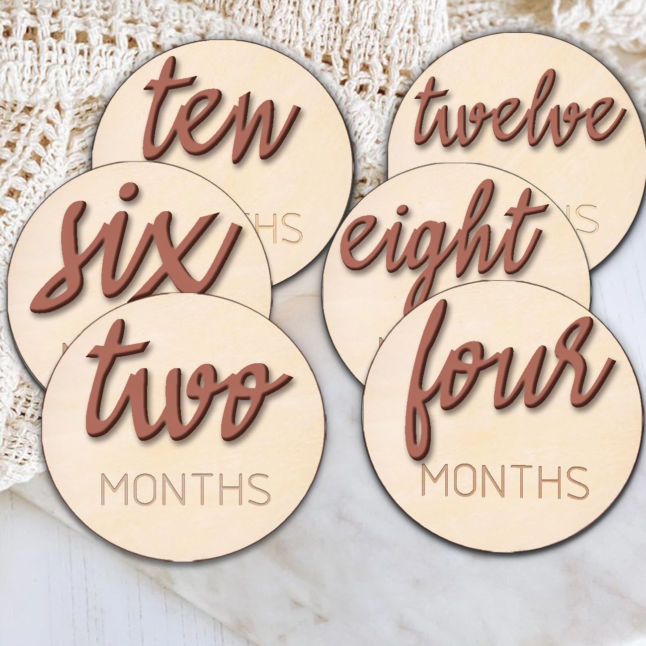 3D Pink Wooden Baby Monthly Milestone Cards - 6 Pack Gender Neutral Disc Markers for Newborn Photo Props & Growth Tracking | Perfect for Baby Announcements, First Year Photos, and Nursery Decor