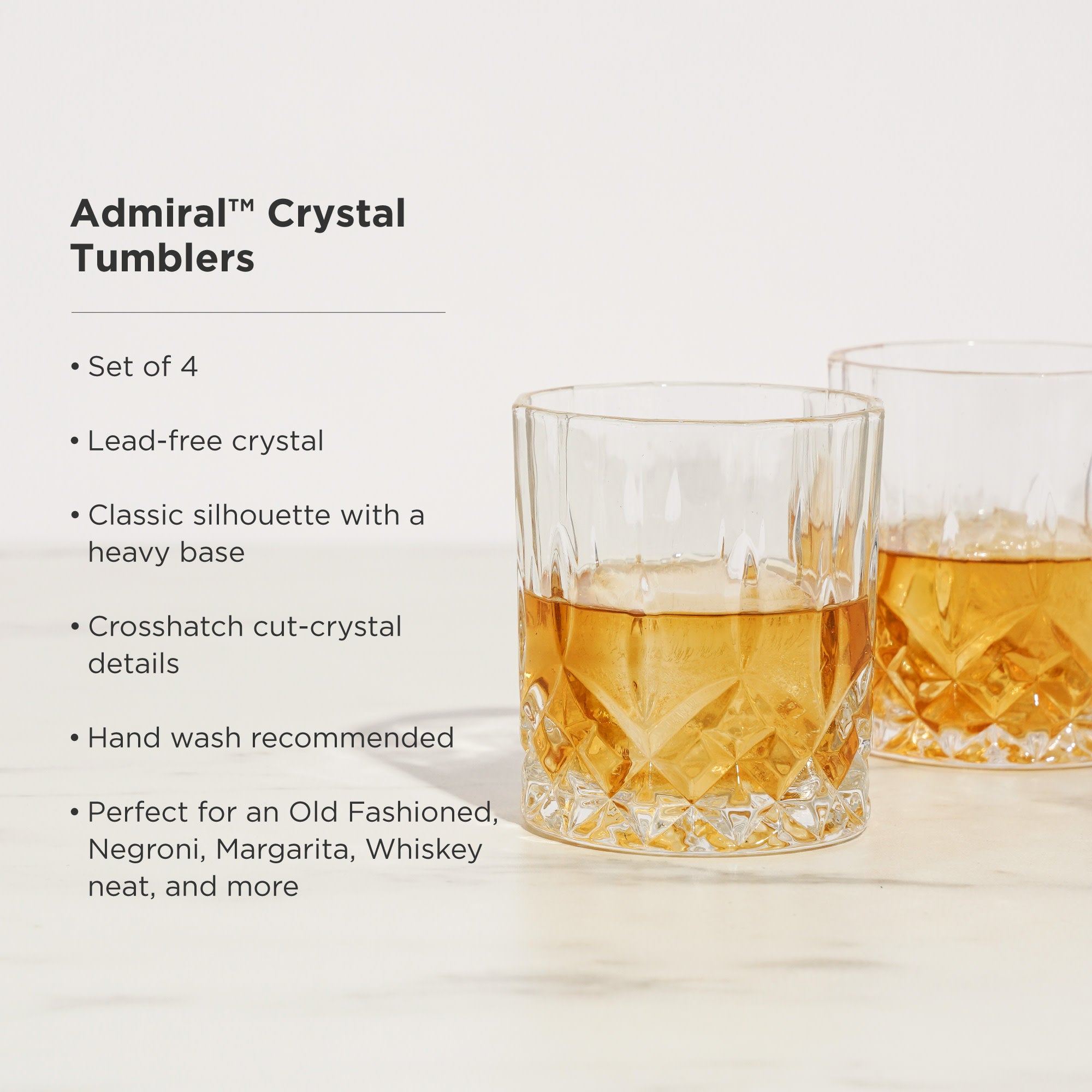 Premium Admiral Crystal Tumblers Set of 4 - 16oz Elegant Glass Cups for Wine, Cocktails & Iced Coffee - Perfect for Home Bar, Dinner Parties & Gifts