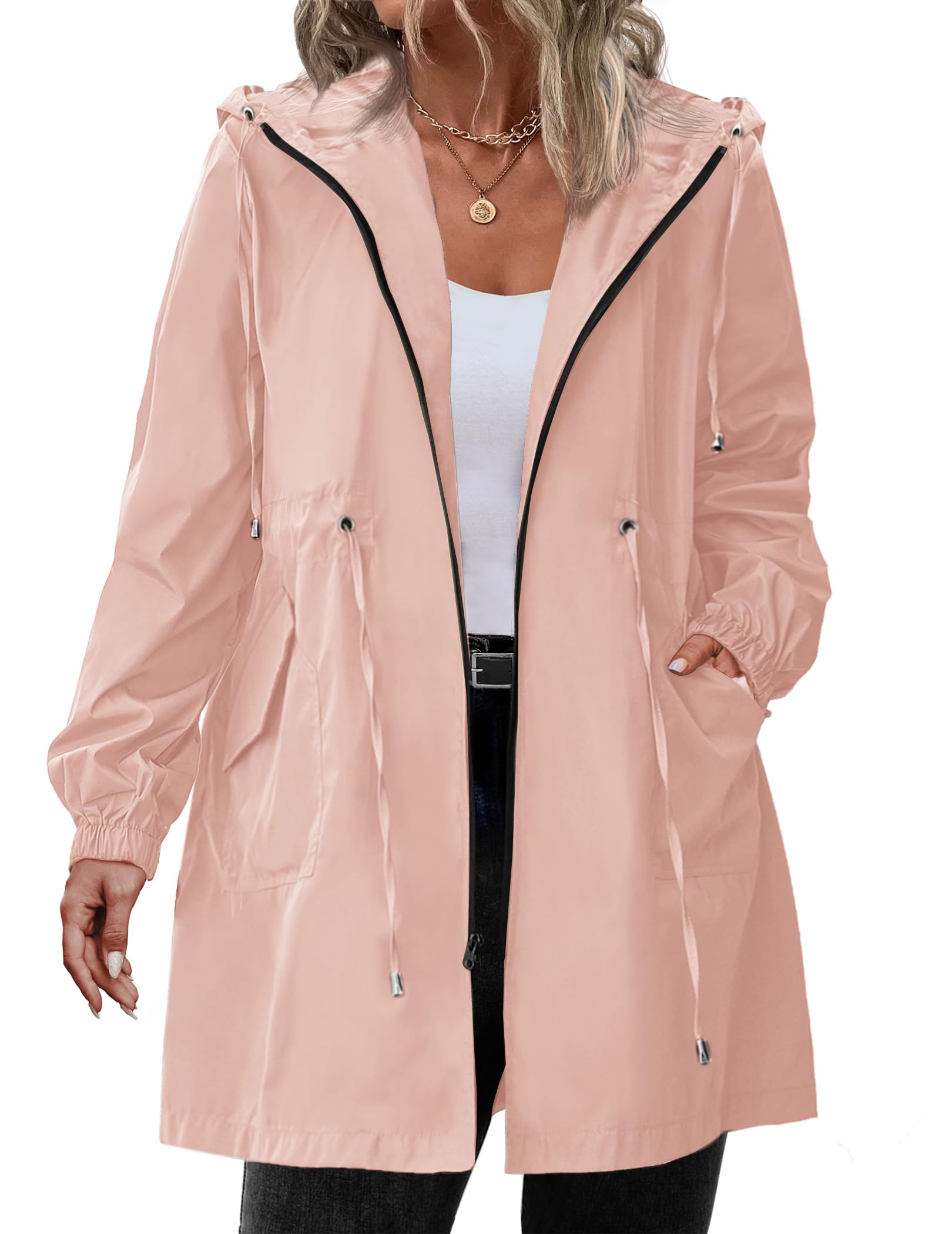 IN'VOLAND Women's Waterproof Rain Jacket - Plus Size Long Hooded Windbreaker with Pockets | Lightweight Raincoat for Outdoor Hiking, Commuting & Travel