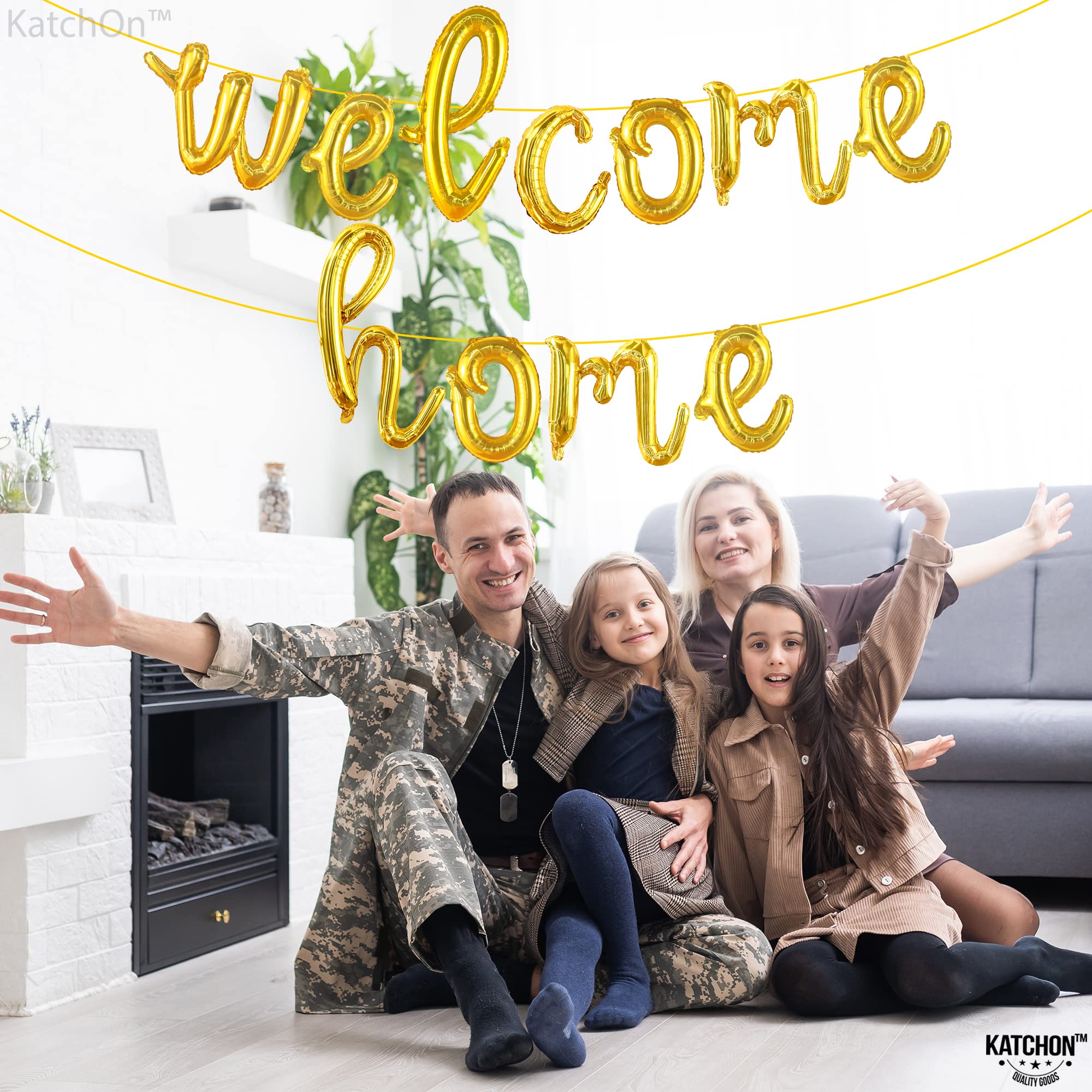 KatchOn 16 Inch Gold Welcome Home Balloons Decorations Set - Large Welcome Back Banner Balloons for Homecoming Parties, Reunions & Surprise Decorations | Perfect for Military Homecomings, Graduations & Family Celebrations