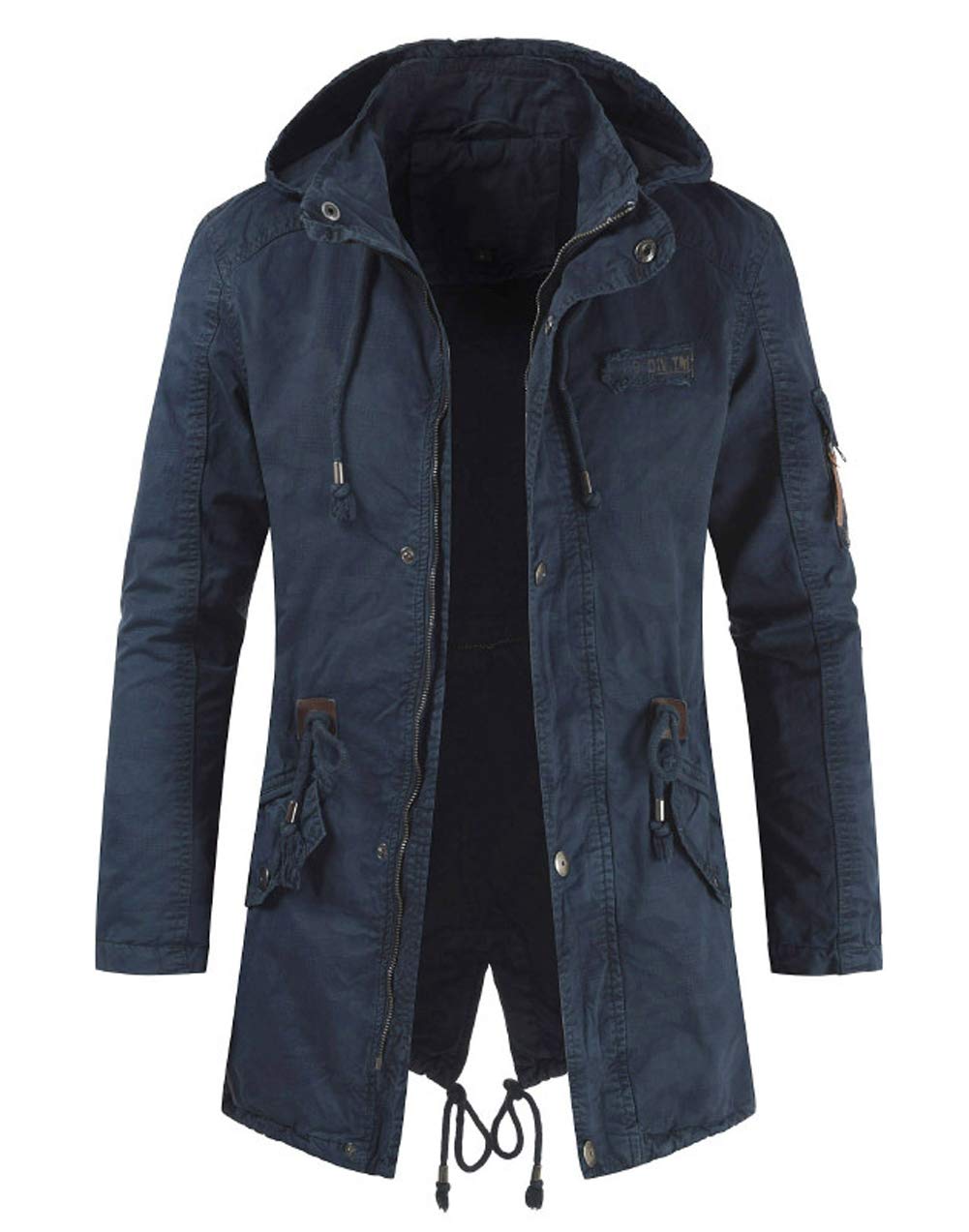 Men's Military Style Spring Cotton Hooded Parka Jacket - Mid-Long Full-Zip Removable Hood Coat for Outdoor Hiking & Casual Wear