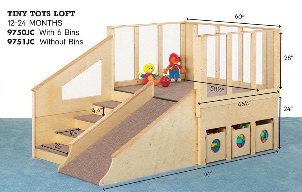 Jonti Craft Tiny Tots Loft with Storage Bins - Durable Kids Playhouse Furniture for Daycare, Preschool & Home Playroom