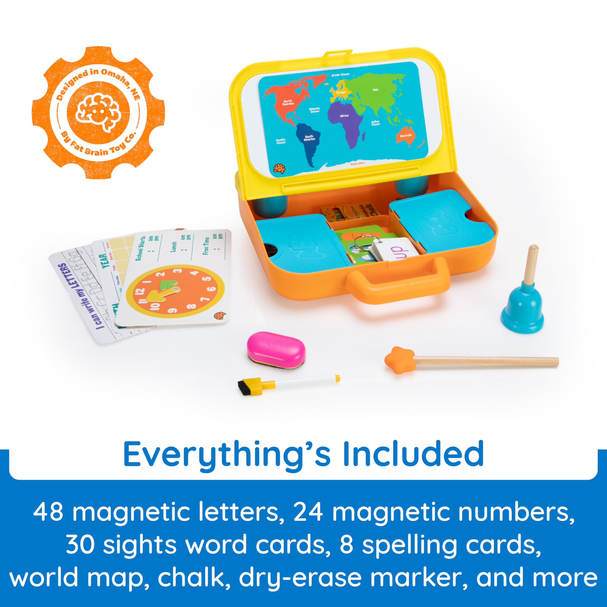 Fat Brain Toys Pretendables School Set - Magnetic Alphabet Letters & Storage for Kids | Alphabet Learning & Pretend Play Teacher Toys | Educational Toys for Ages 3+ | Perfect for Classroom Play & Homeschooling Activities
