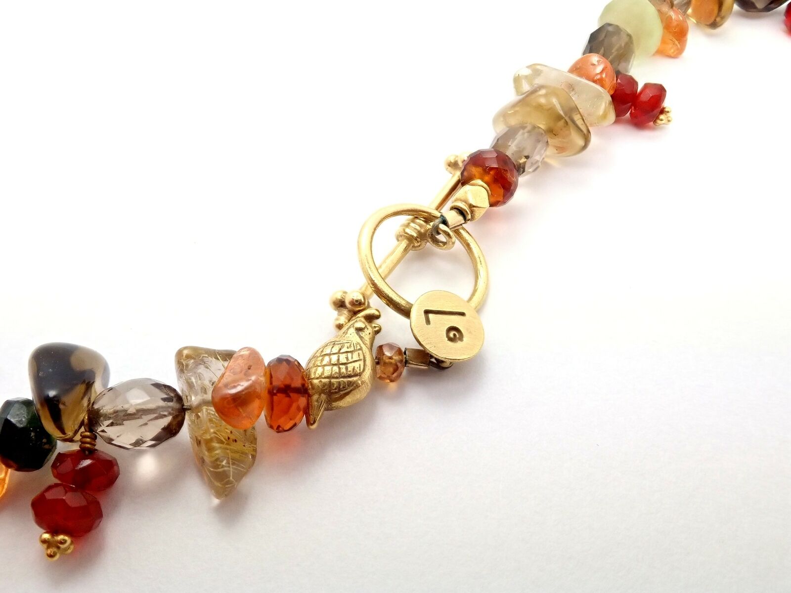 22K Yellow Gold Briolette Onyx Spessartite Bead Candy Necklace by Laura Gibson - Rare Vintage Statement Jewelry for Women, Perfect for Evening Parties & Special Occasions