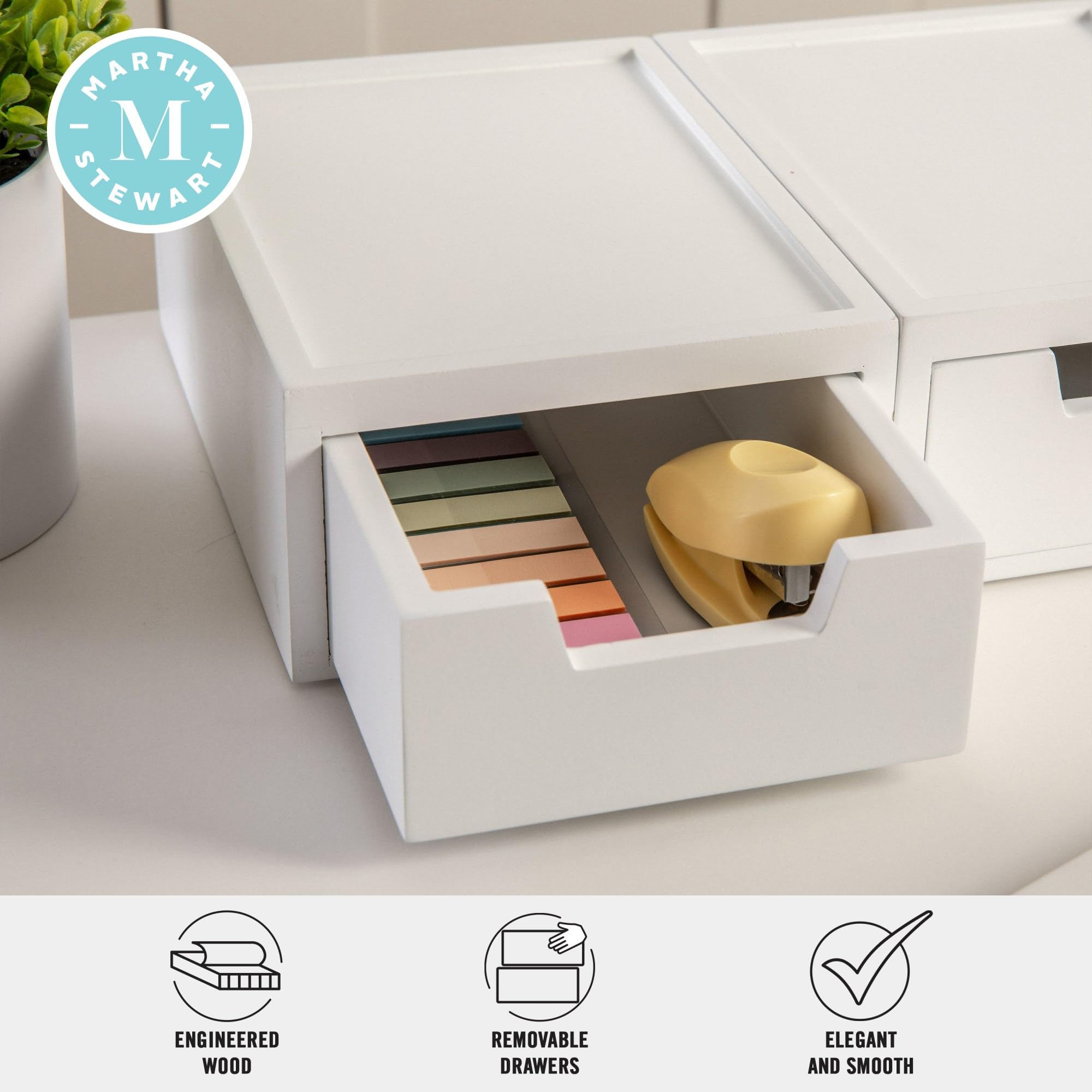 Weston Stackable Wooden Storage Boxes - 2 Pack, White | Home & Office Organizer