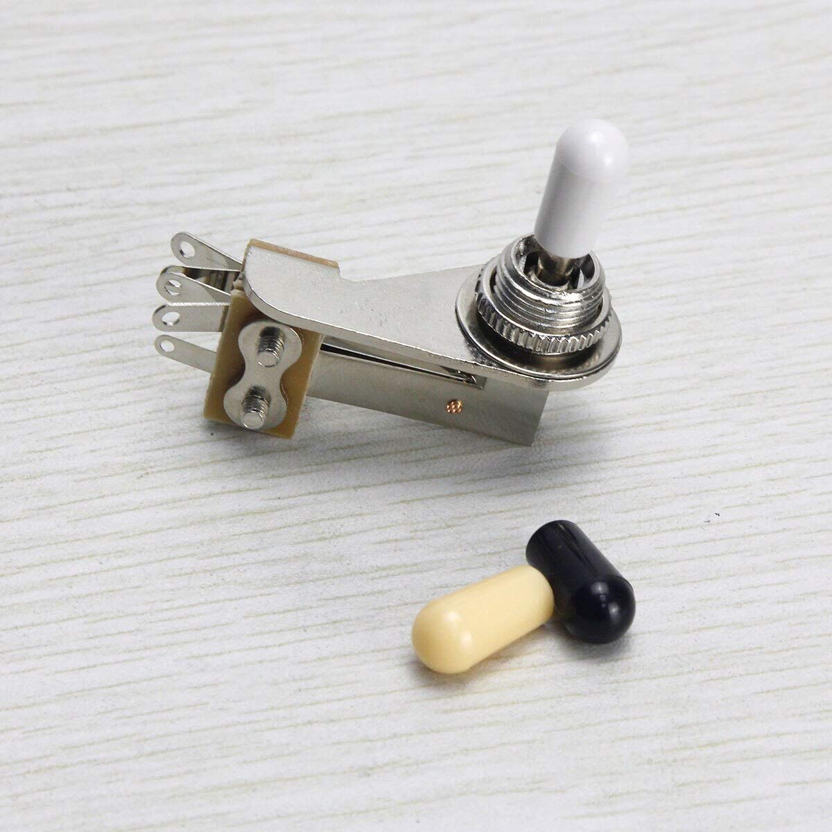 3-Way Guitar Switch Right Angle L-Type Toggle Switch with Black/Cream/White Tips - Electric Guitar & Bass Replacement Part for Gibson, Fender, Ibanez - Perfect for DIY Repairs & Upgrades