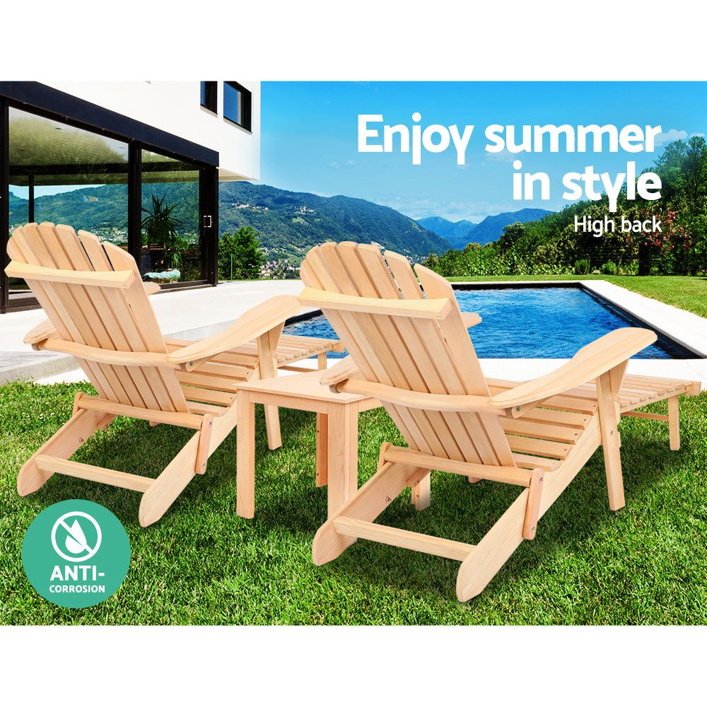 Premium Wooden Adirondack Chair - Outdoor Patio Sun Lounge Beach Chair with Side Table - Natural Finish for Backyard, Poolside & Coastal Relaxation