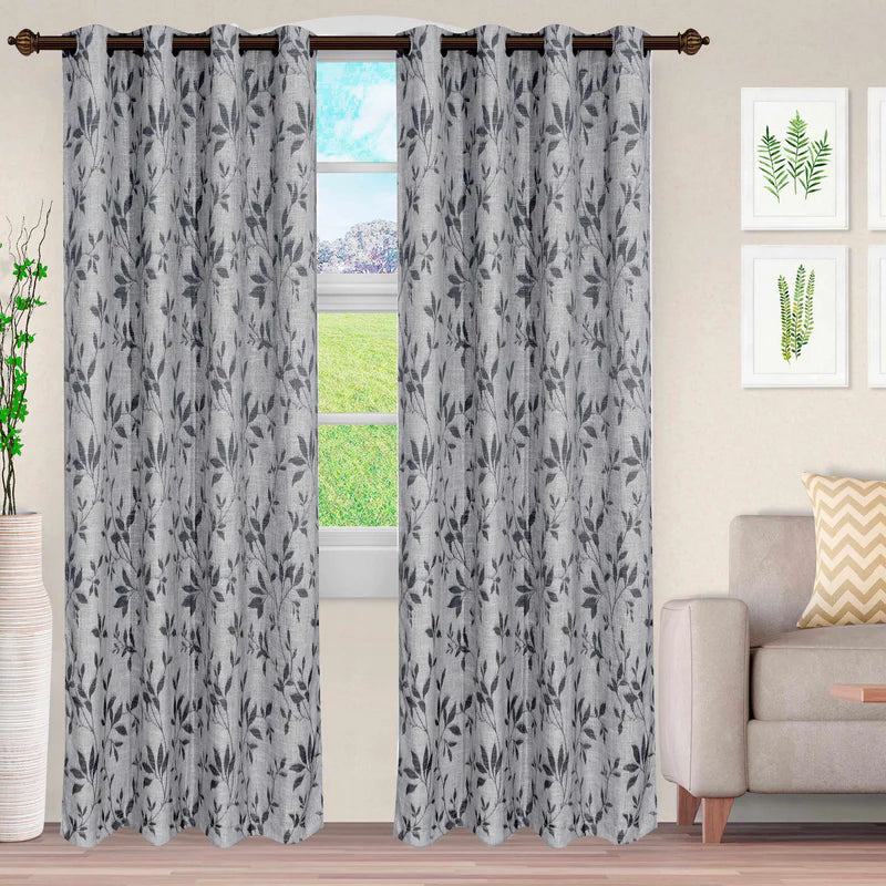 Ghera Jacquard Leaves Grommet Top Curtain Panel Set - Elegant Window Treatment for Living Room & Bedroom Decor